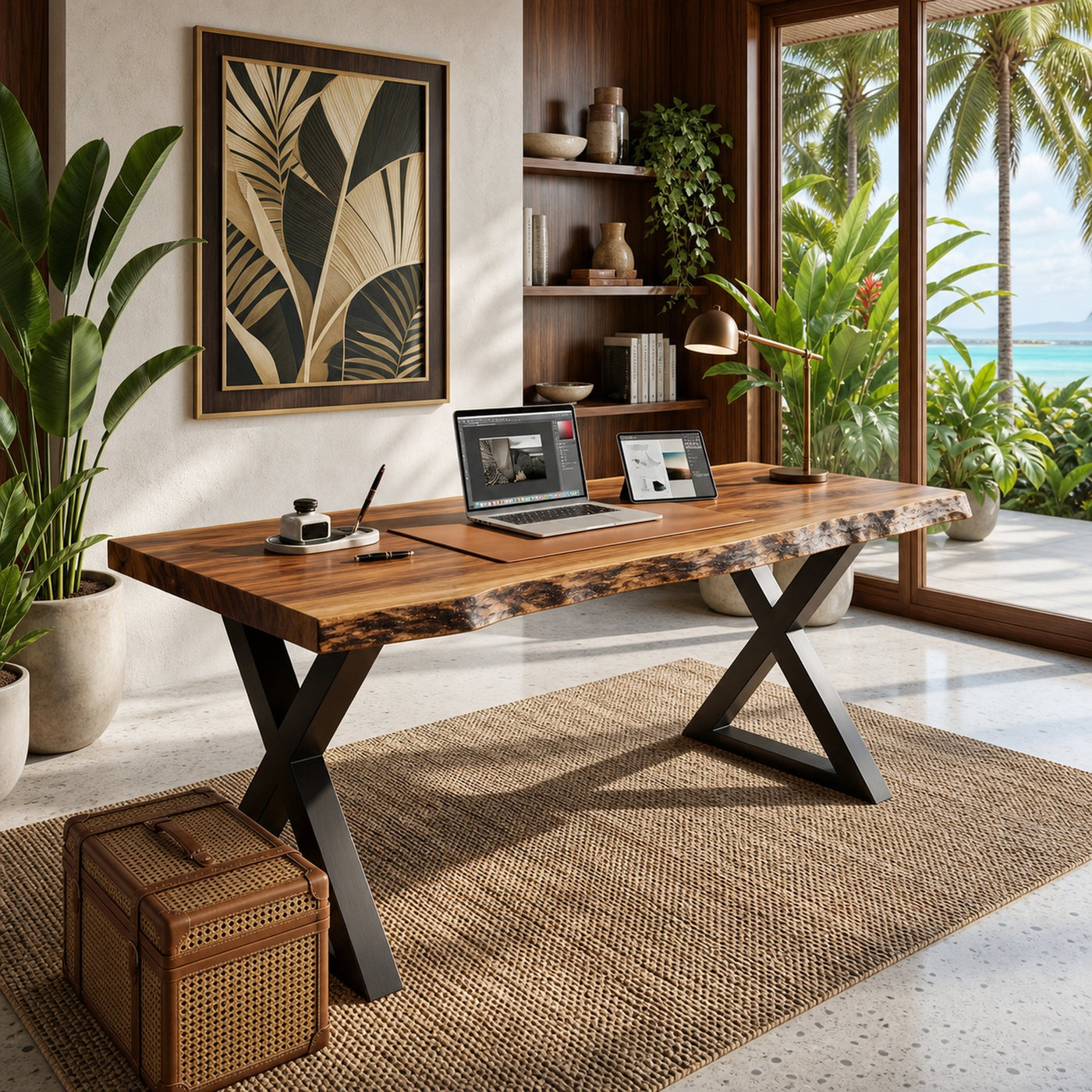 Tropical Computer Desk With Live Edge Top For Home Office - product view 6
