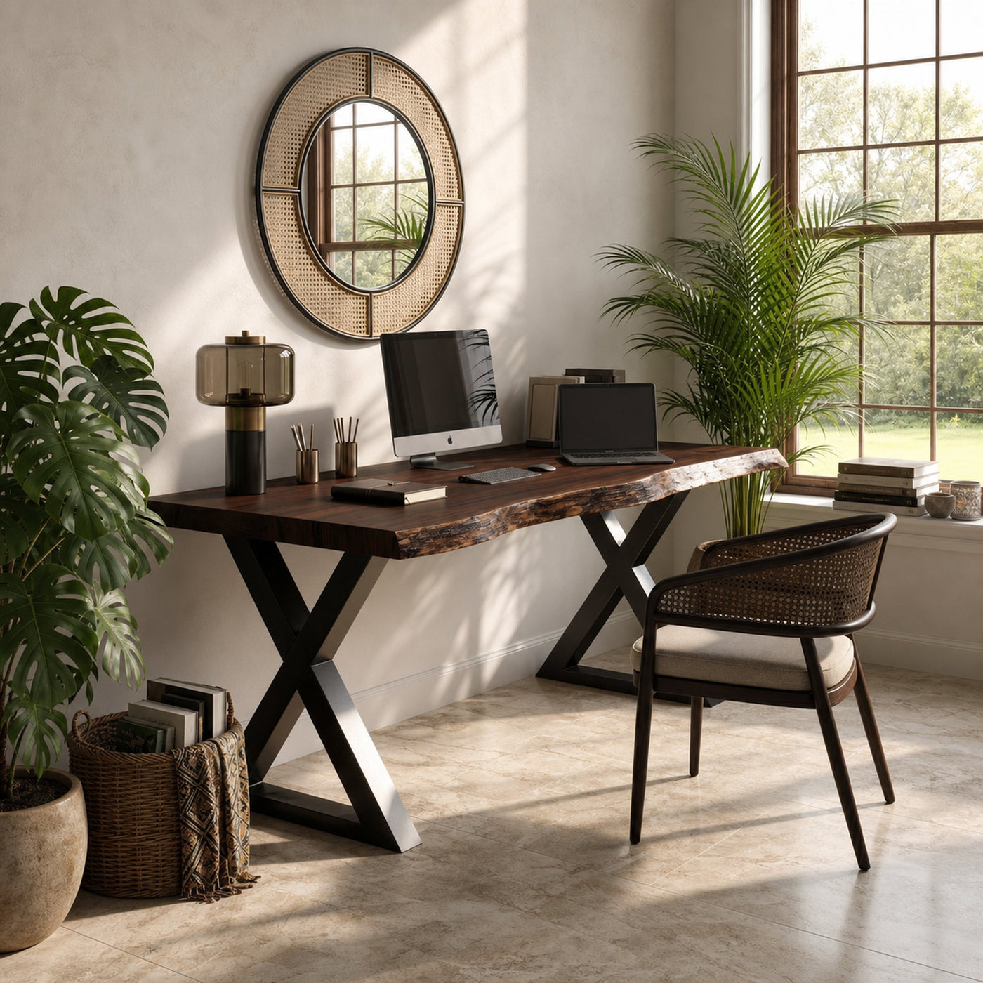 Tropical Computer Desk With Live Edge Top For Home Office - product view 7