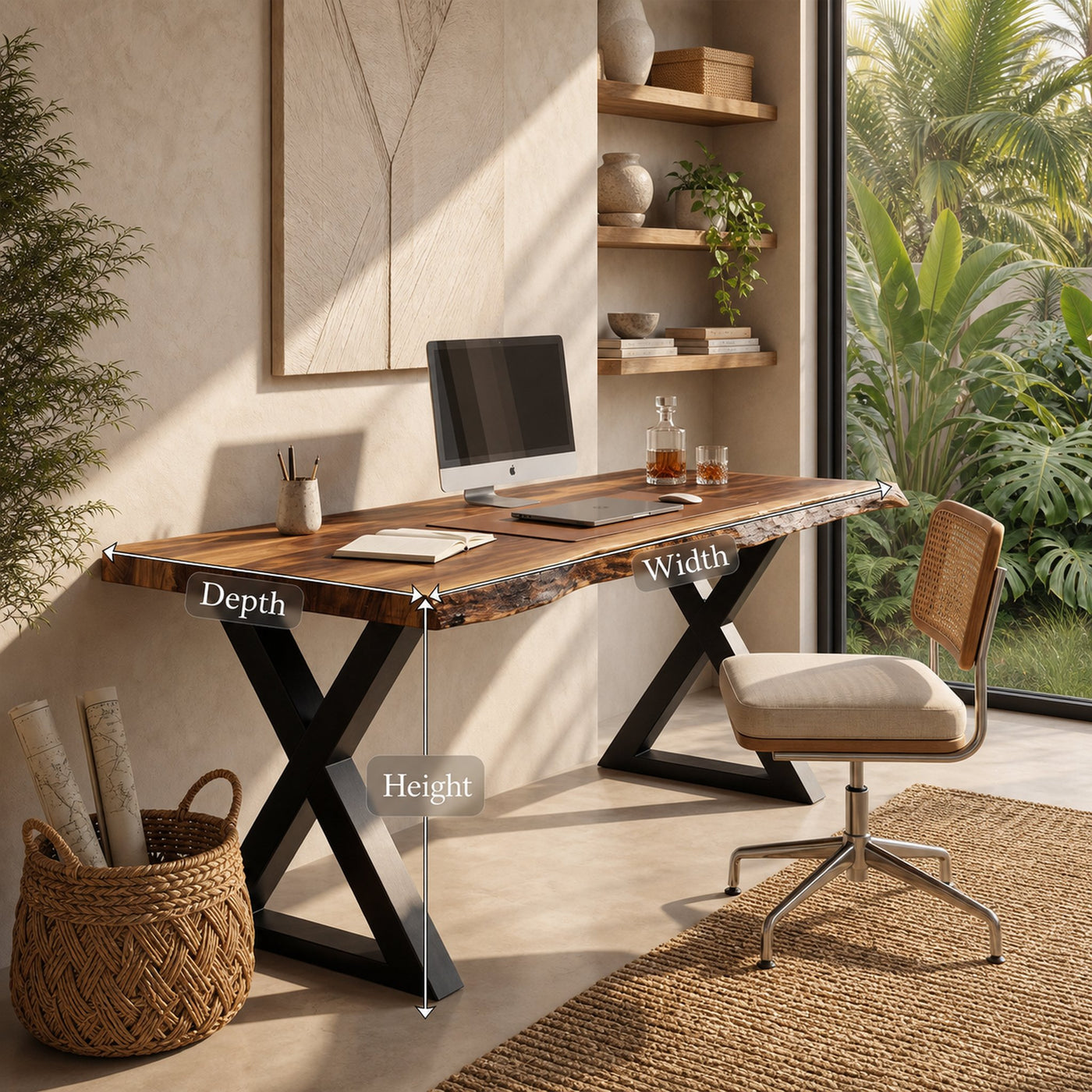 Tropical Computer Desk With Live Edge Top For Home Office - product view 8