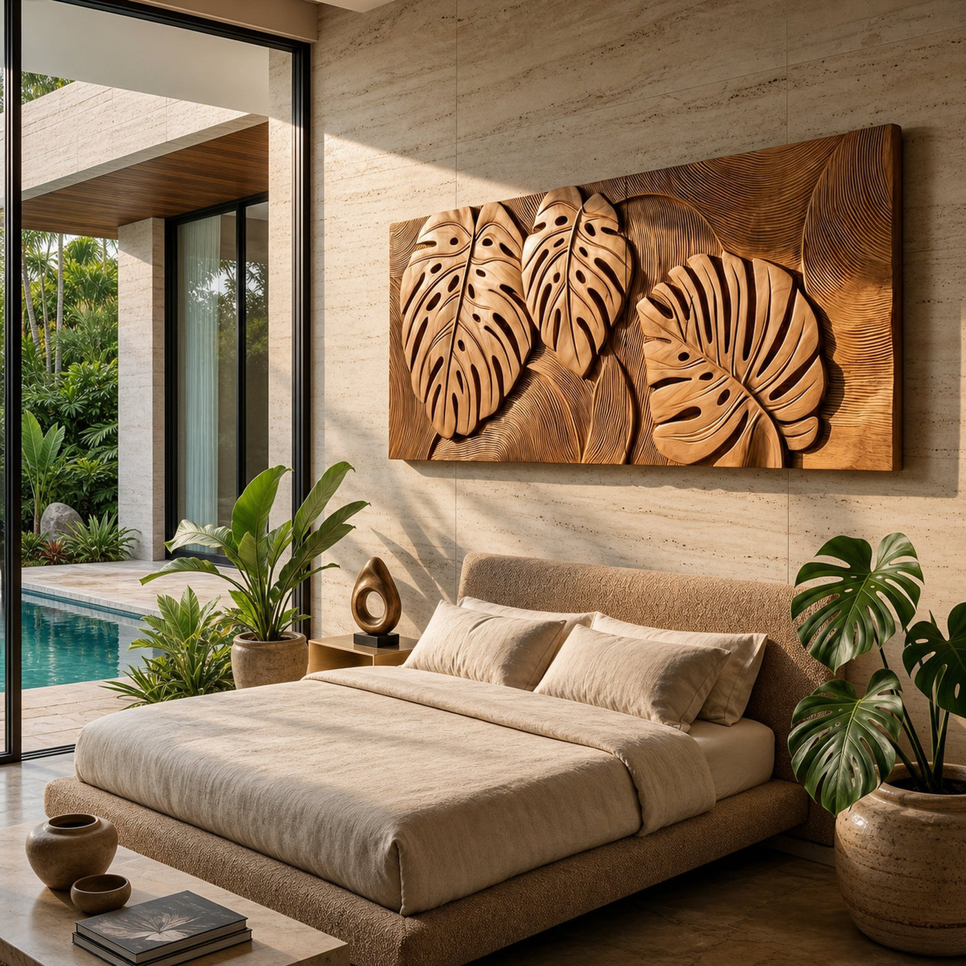 Tropical Wall Art With Leaf Texture For Bathroom