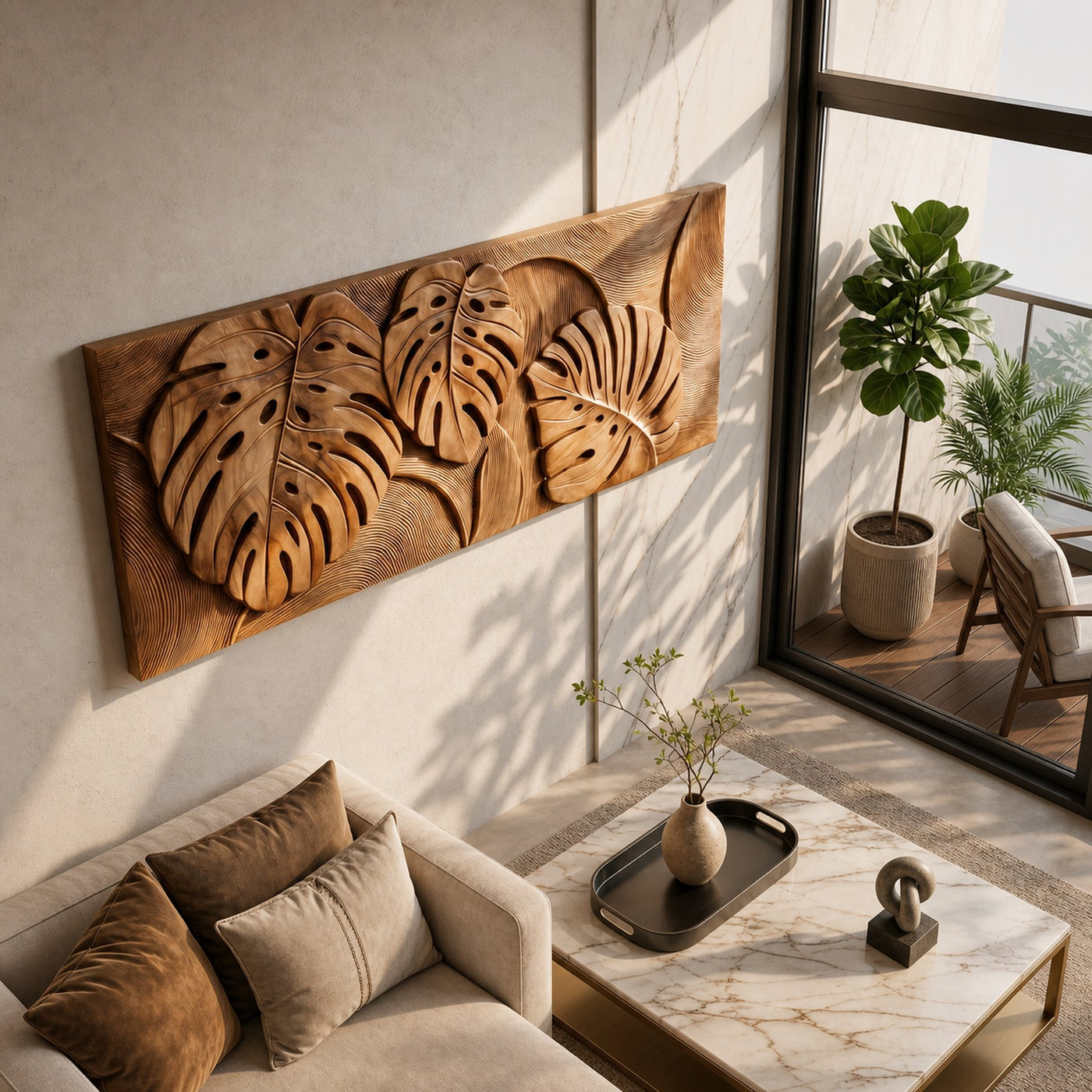 Tropical Wall Art With Leaf Texture For Bathroom - product view 2