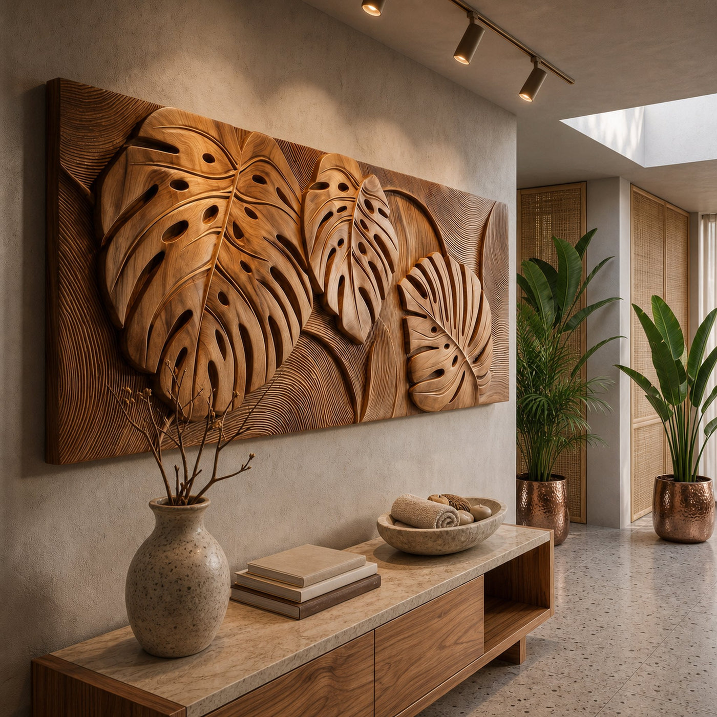 Tropical Wall Art With Leaf Texture For Bathroom - product view 3