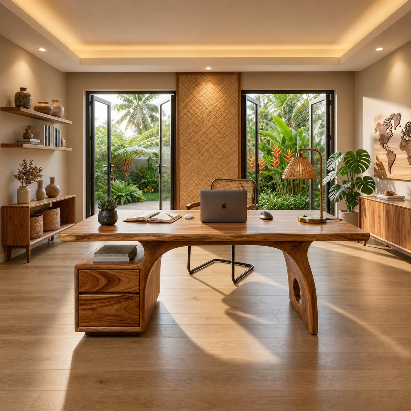 Tropical Work Desk With Storage Drawers For Home Office
