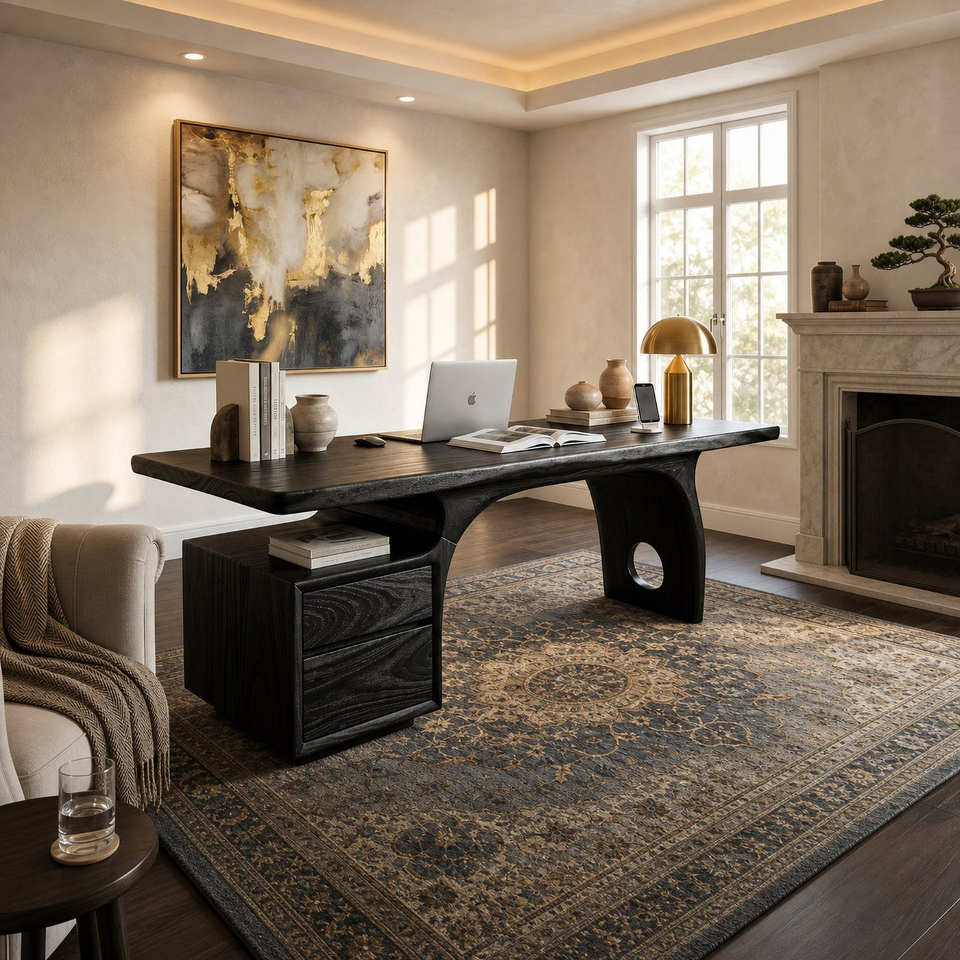 Tropical Work Desk With Storage Drawers For Home Office - product view 4