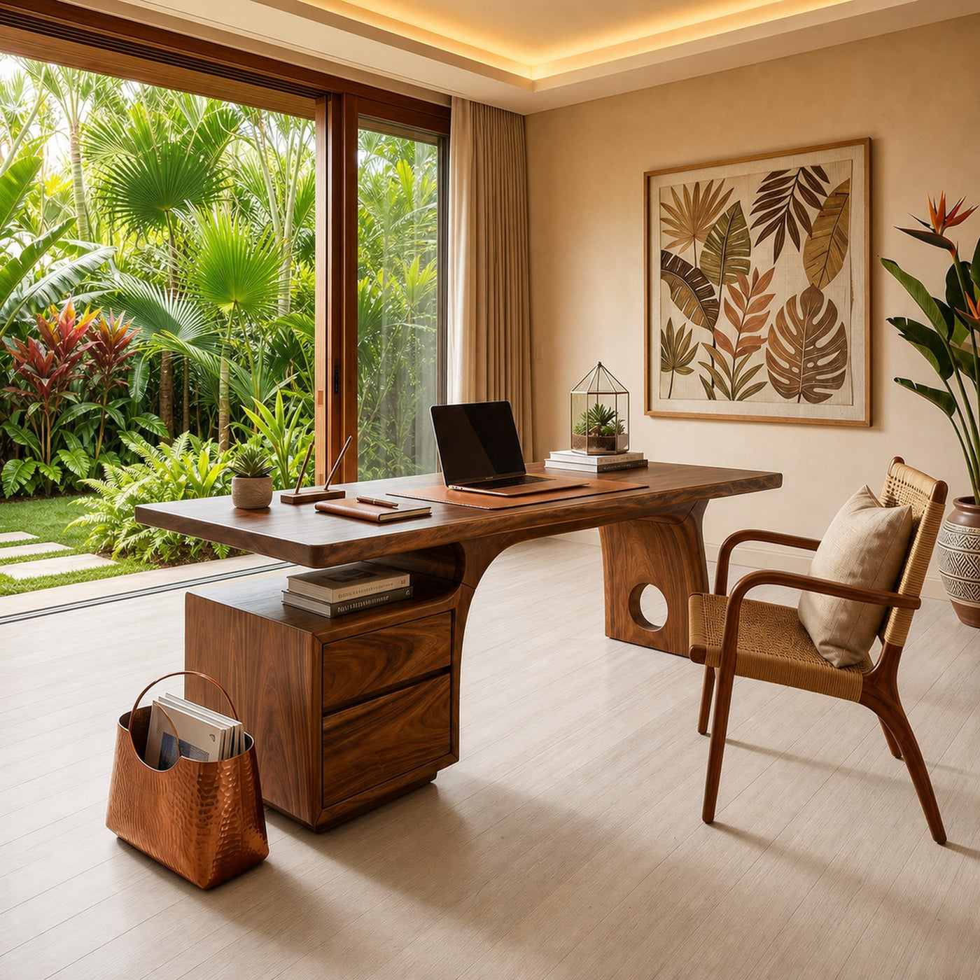 Tropical Work Desk With Storage Drawers For Home Office - product view 6