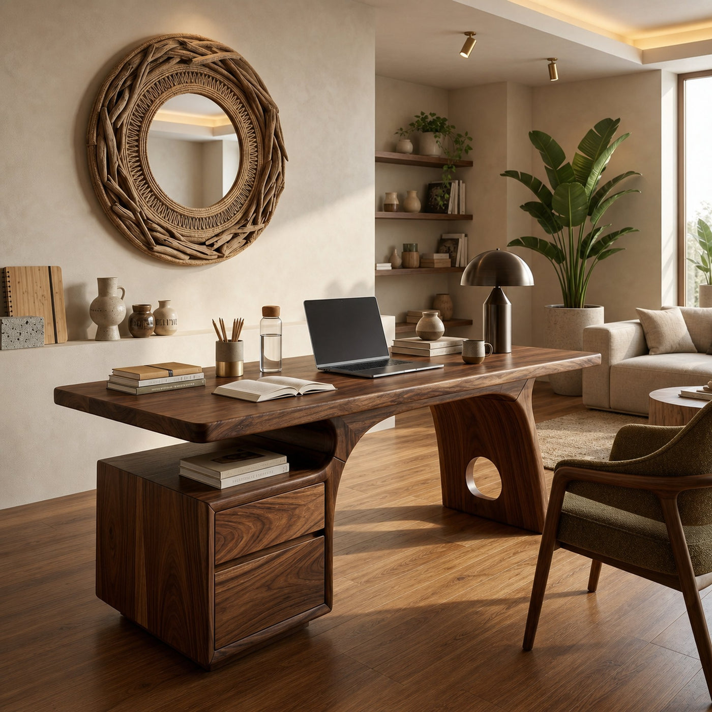 Tropical Work Desk With Storage Drawers For Home Office - product view 7