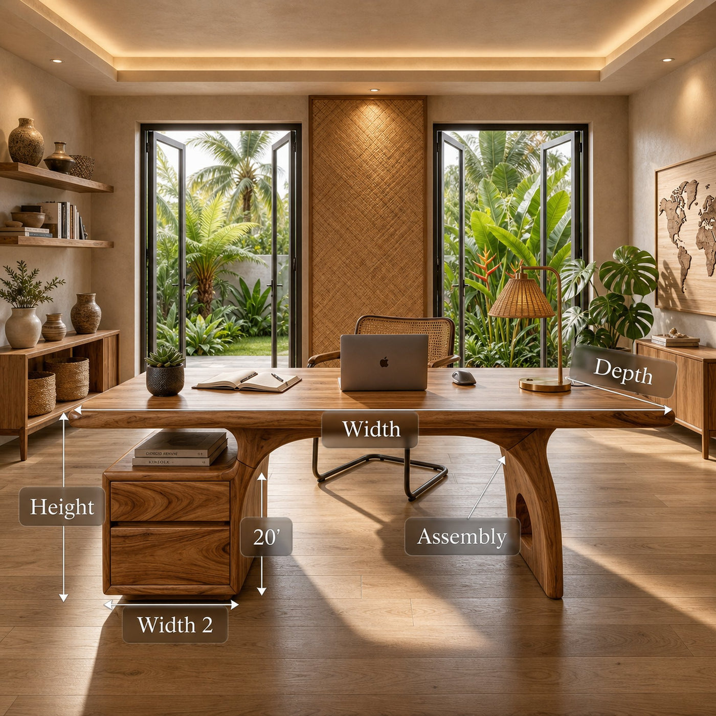 Tropical Work Desk With Storage Drawers For Home Office - product view 8