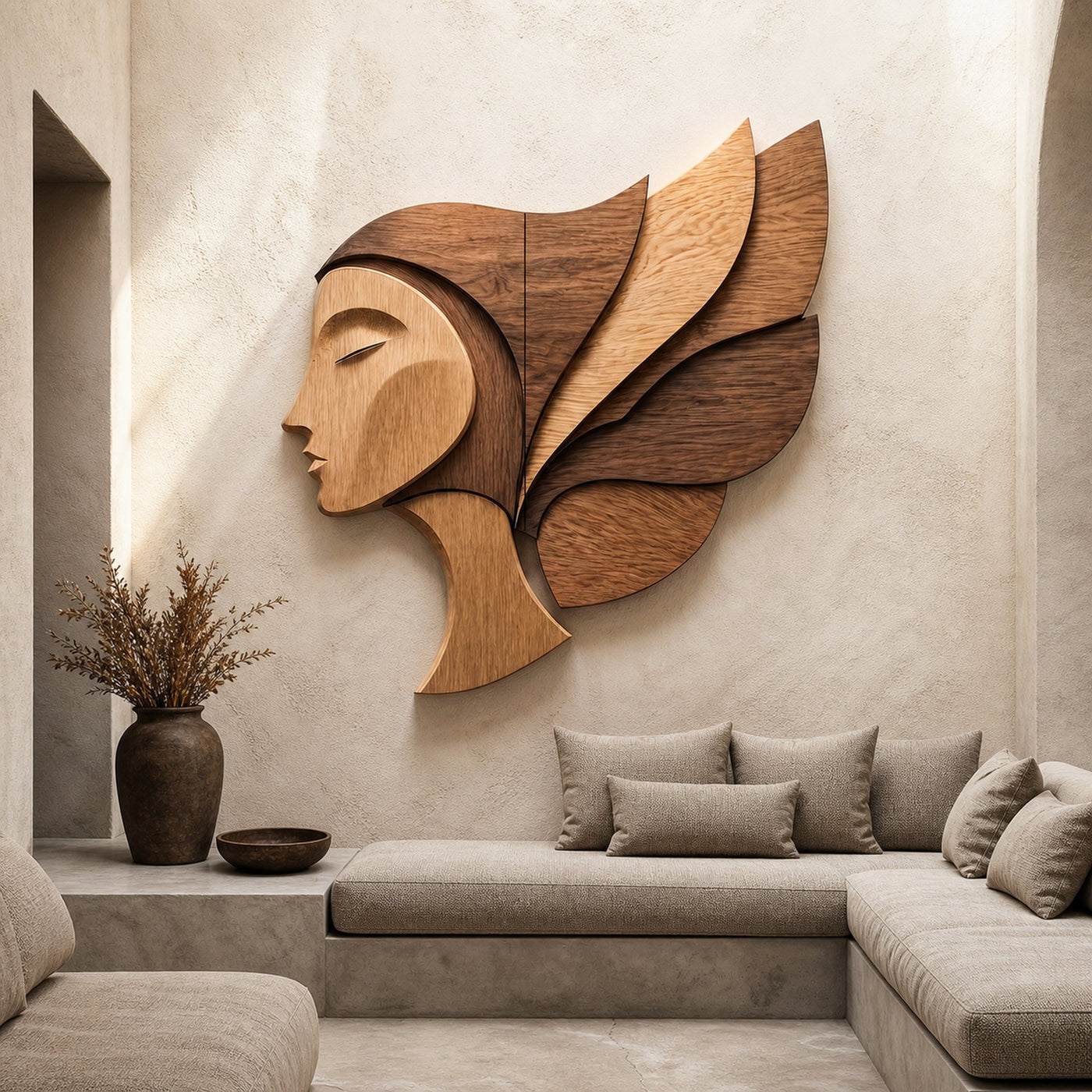 Unique Abstract Woman Face Wooden Wall Decor For Living Room