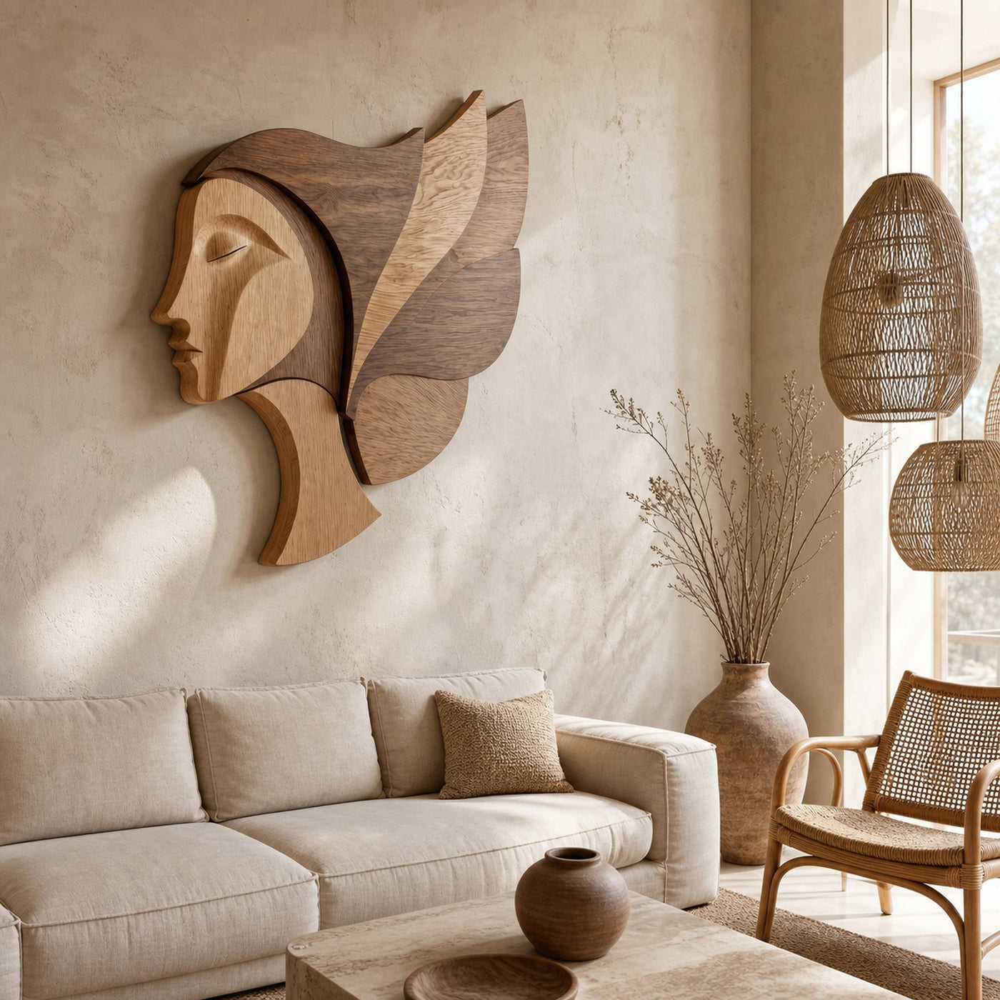 Unique Abstract Woman Face Wooden Wall Decor For Living Room - product view 2
