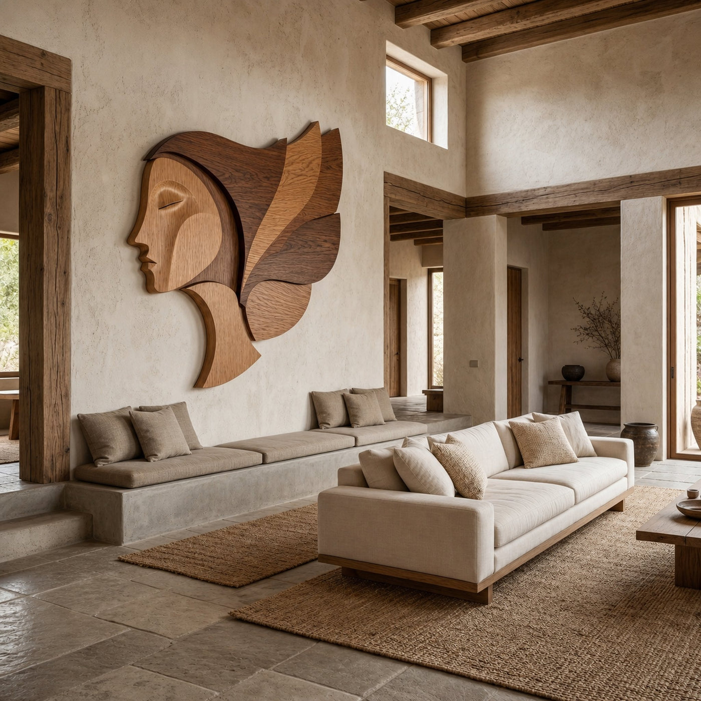 Unique Abstract Woman Face Wooden Wall Decor For Living Room - product view 3