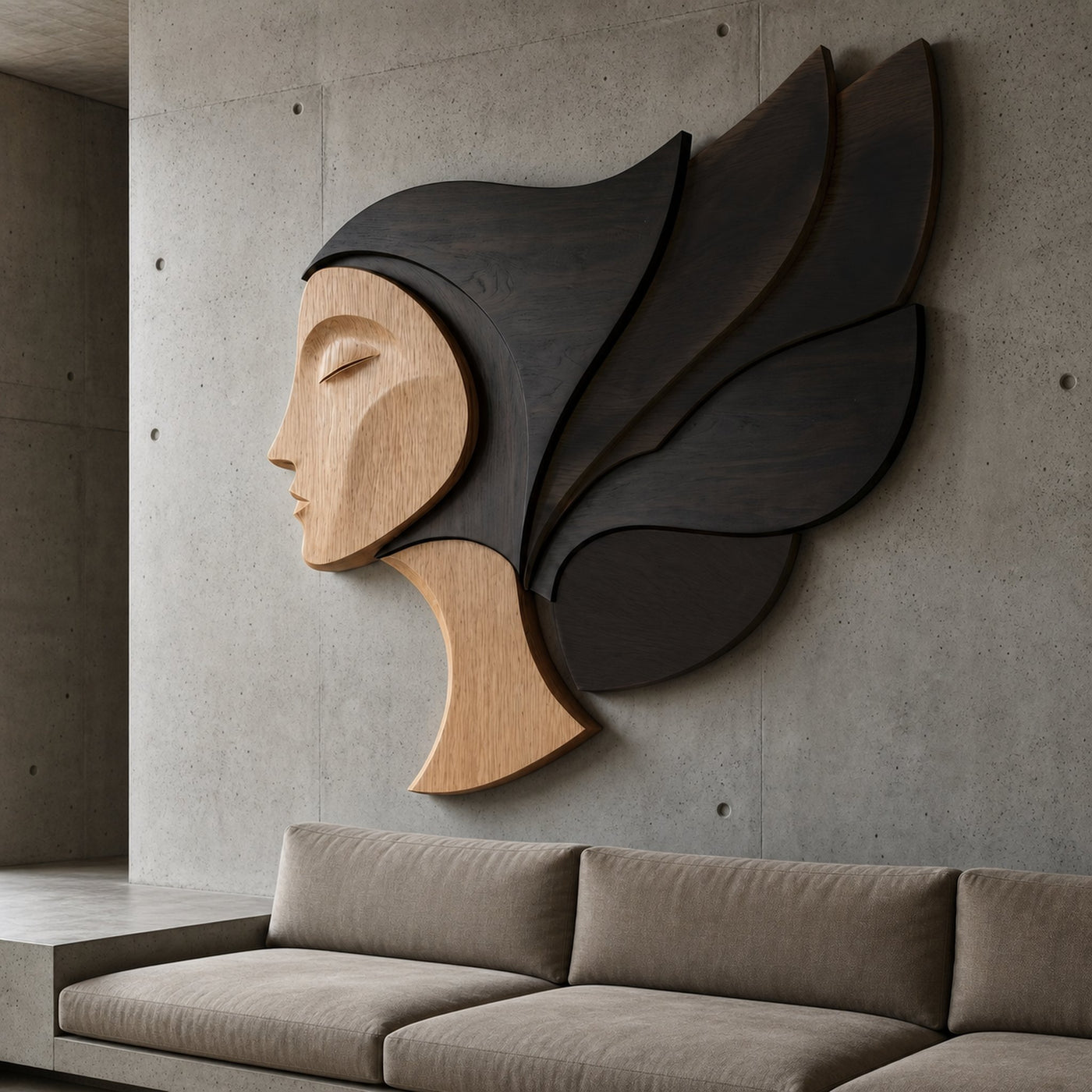 Unique Abstract Woman Face Wooden Wall Decor For Living Room - product view 4