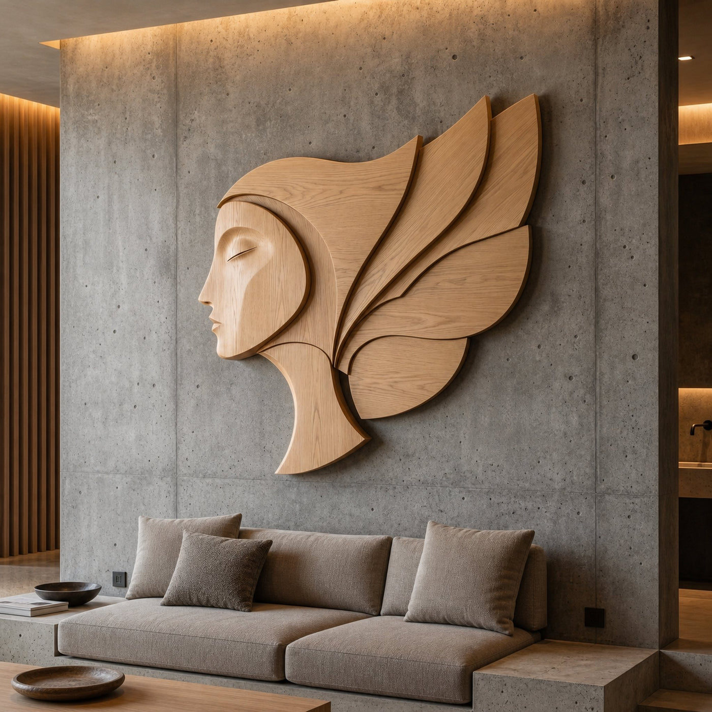 Unique Abstract Woman Face Wooden Wall Decor For Living Room - product view 5