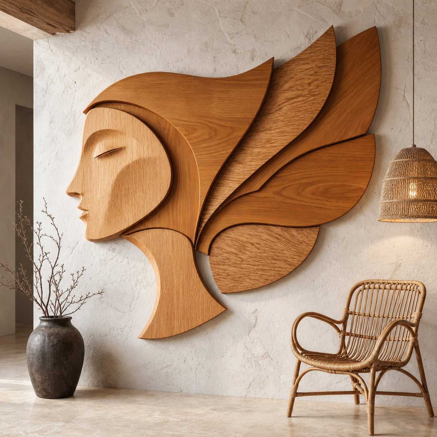 Unique Abstract Woman Face Wooden Wall Decor For Living Room - product view 6