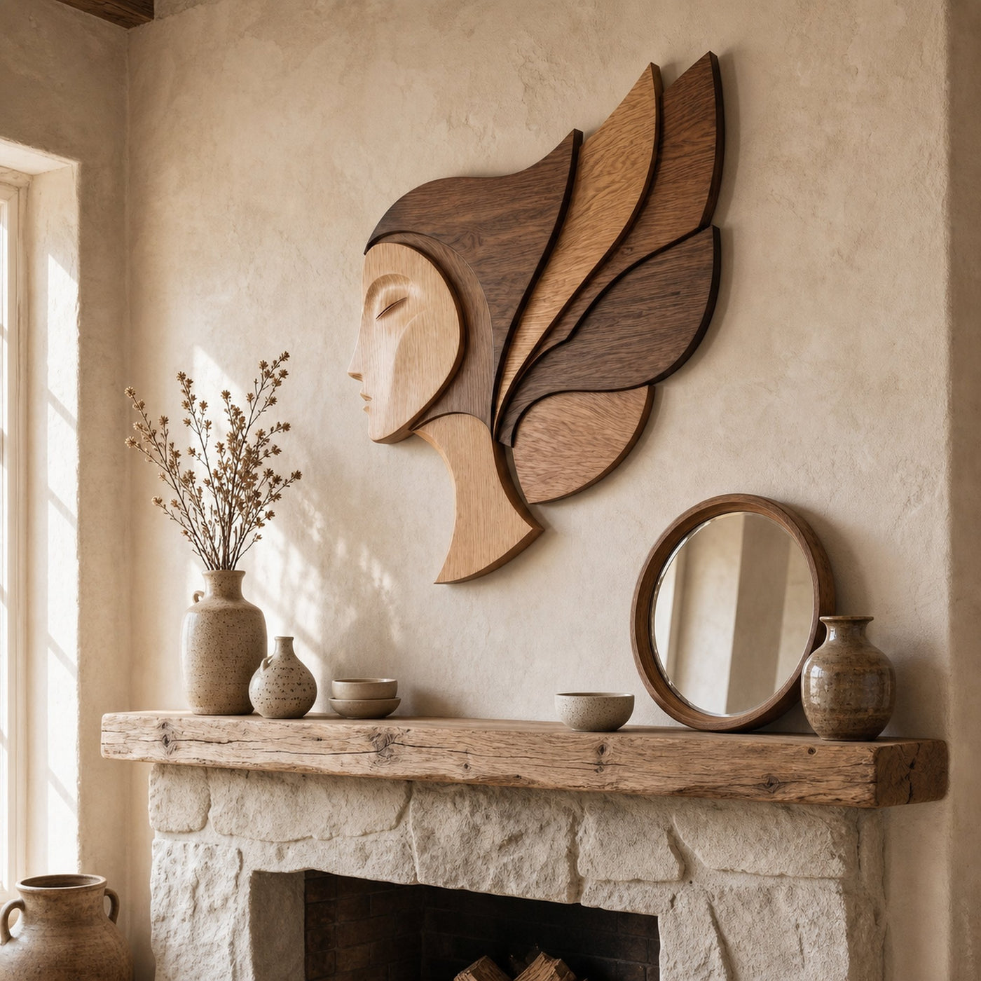 Unique Abstract Woman Face Wooden Wall Decor For Living Room - product view 7