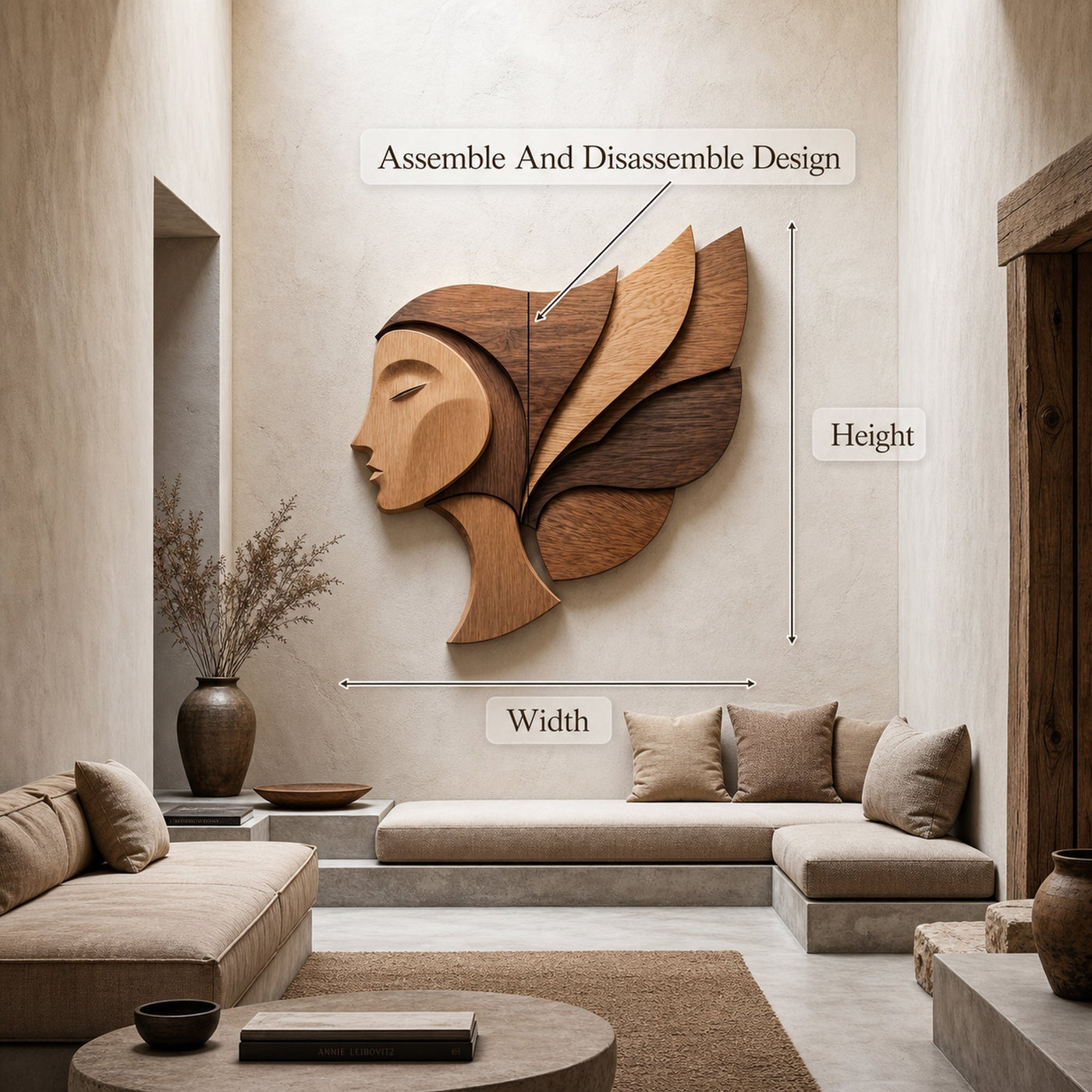Unique Abstract Woman Face Wooden Wall Decor For Living Room - product view 8
