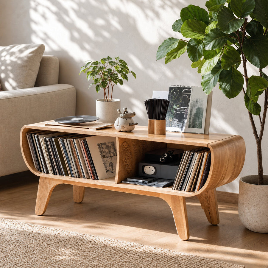 Vintage Record Player Stand With Storage For Entryway Decor