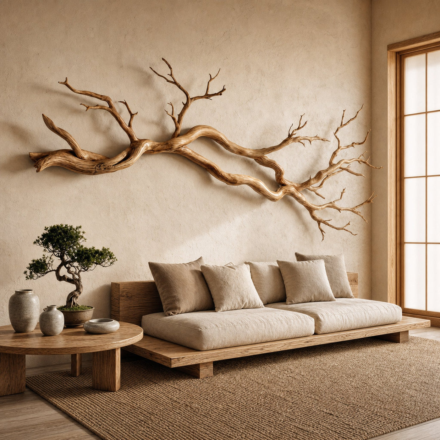 Wabi Sabi Horizontal Branch Wall Sculpture Living Room