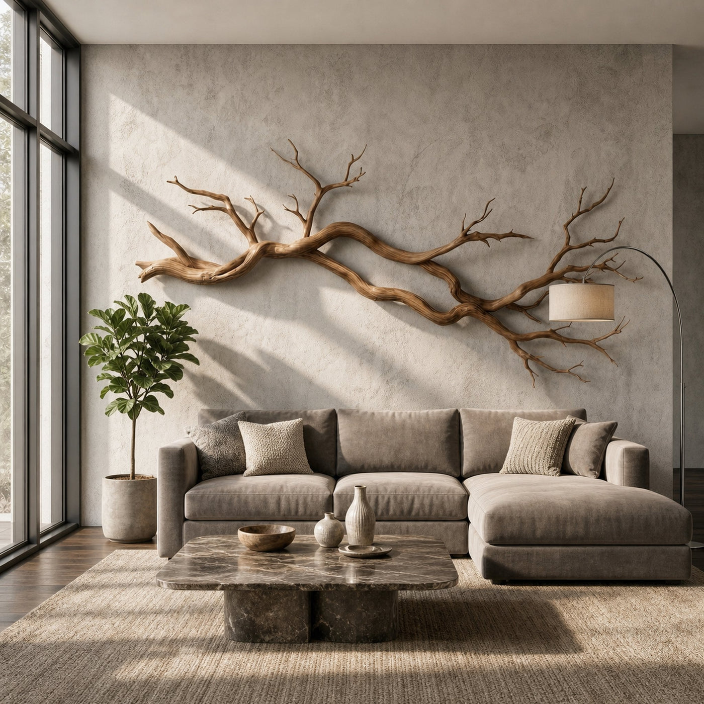 Wabi Sabi Horizontal Branch Wall Sculpture Living Room - product view 2