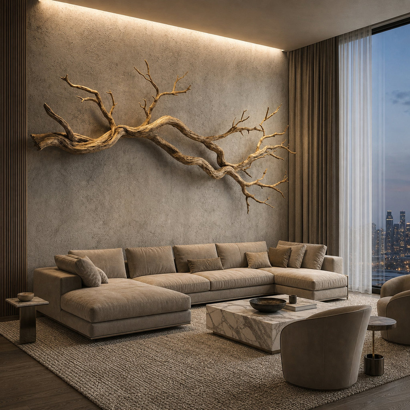 Wabi Sabi Horizontal Branch Wall Sculpture Living Room - product view 4