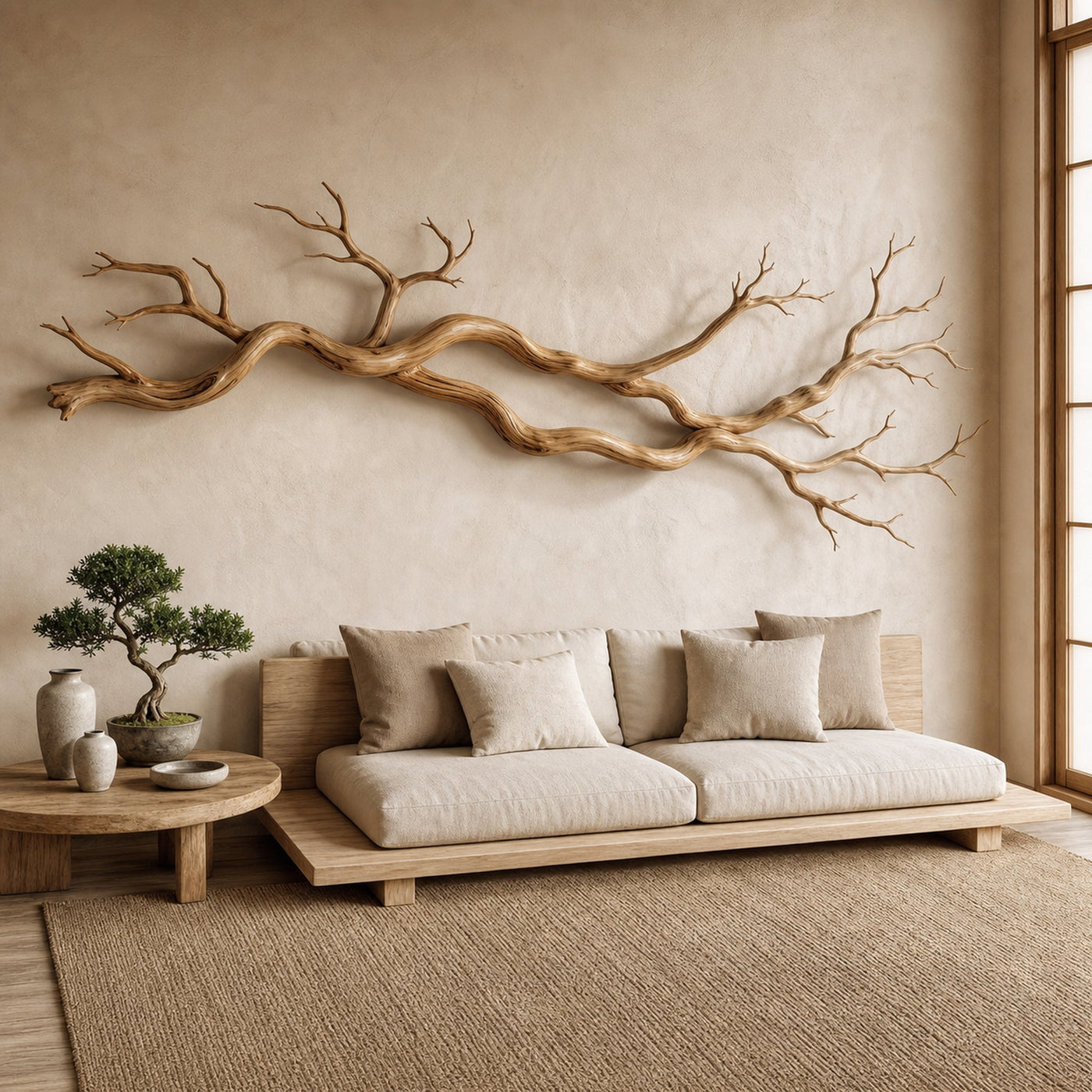 Wabi Sabi Horizontal Branch Wall Sculpture Living Room - product view 6