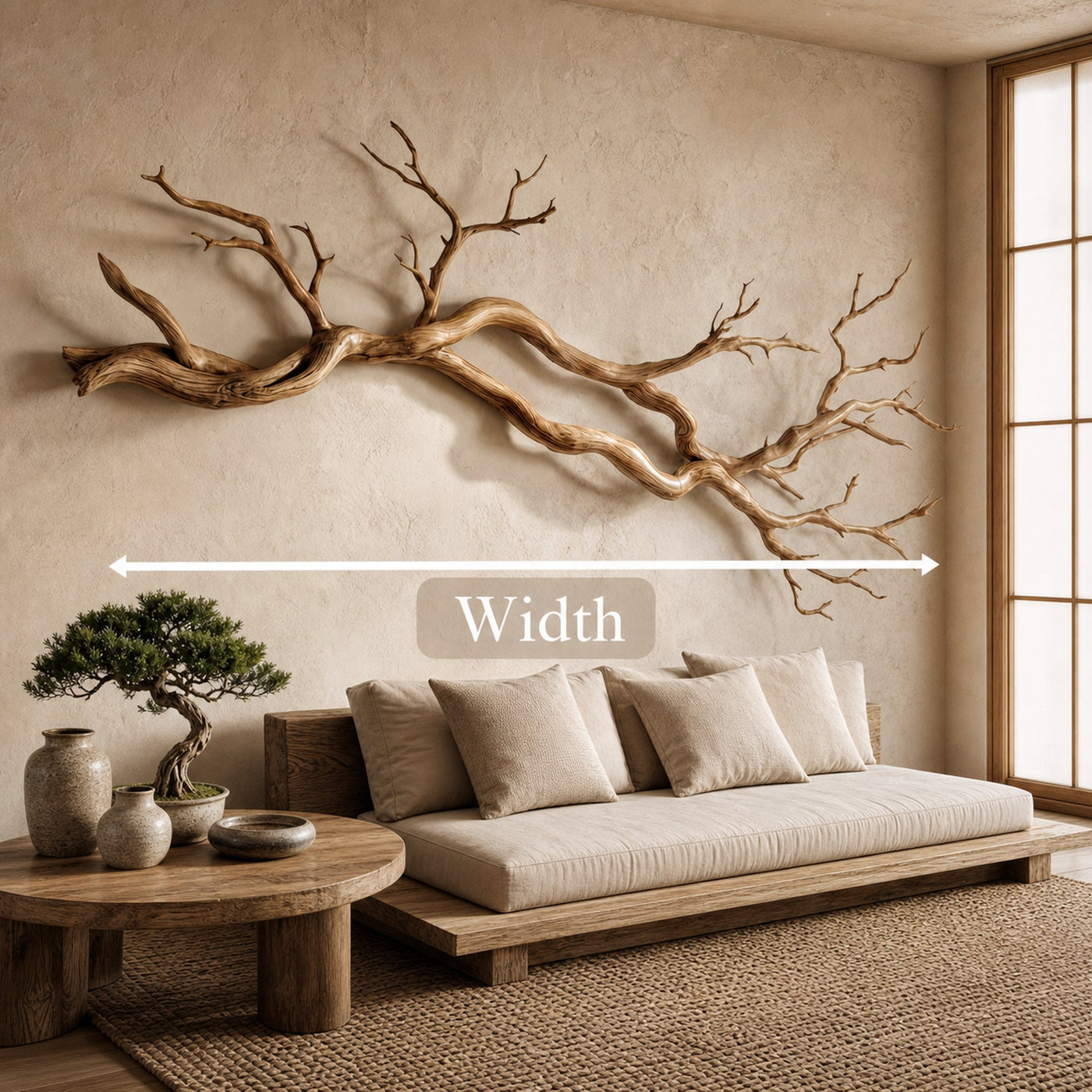 Wabi Sabi Horizontal Branch Wall Sculpture Living Room - product view 7