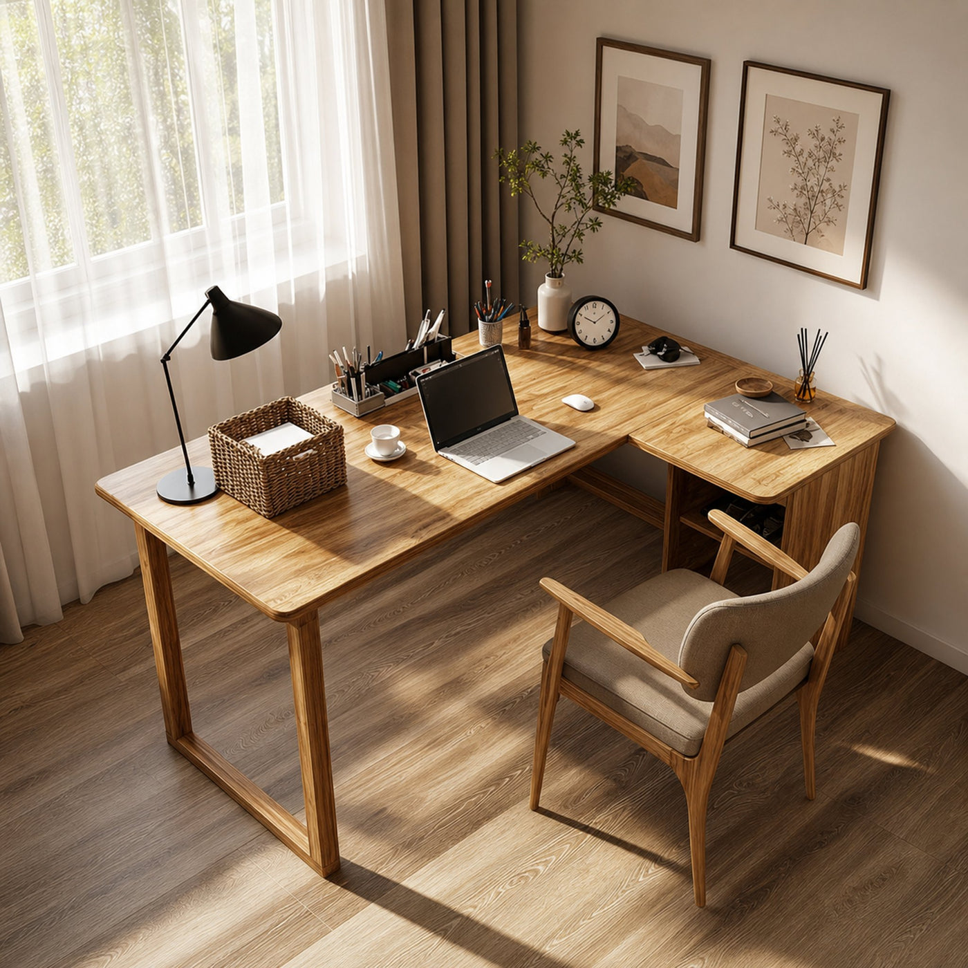 Warm Minimalist Writing Corner Desk For Studio And Reading Room