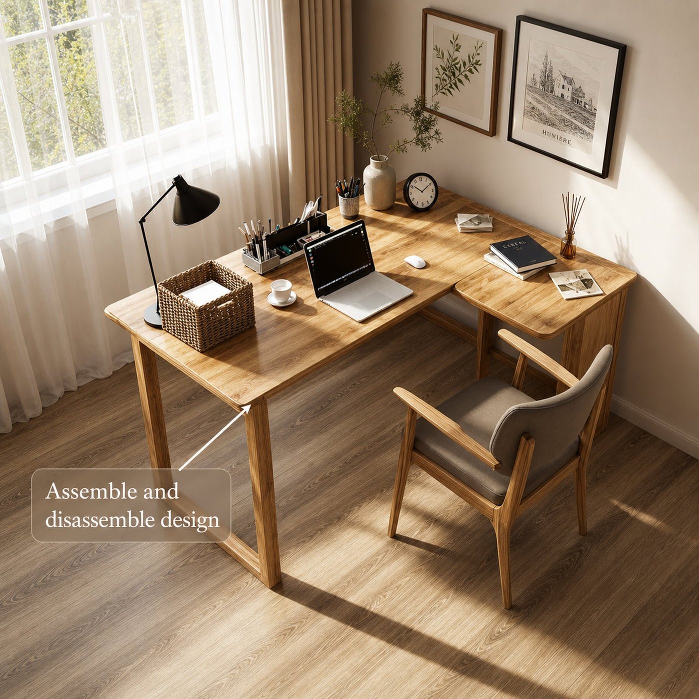Warm Minimalist Writing Corner Desk For Studio And Reading Room - product view 3