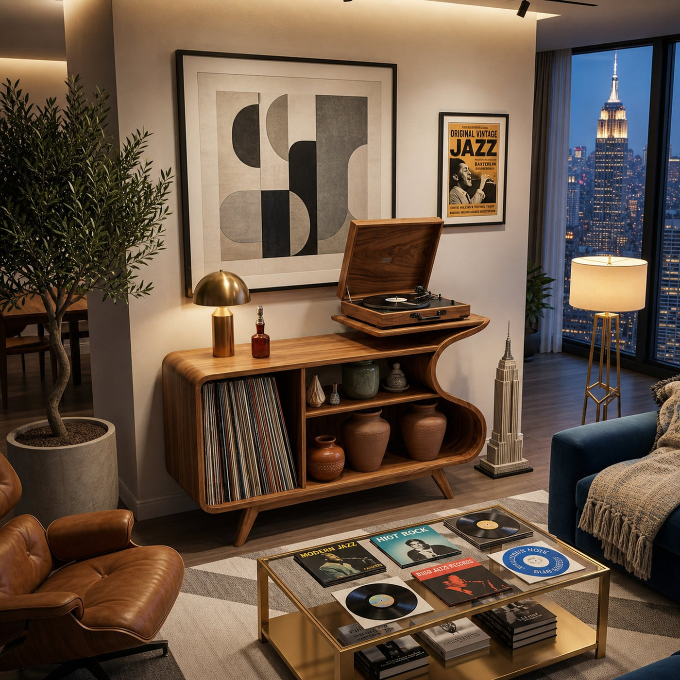 Wooden Record Player Cabinet With Integrated Shelving For Living Room - product view 3