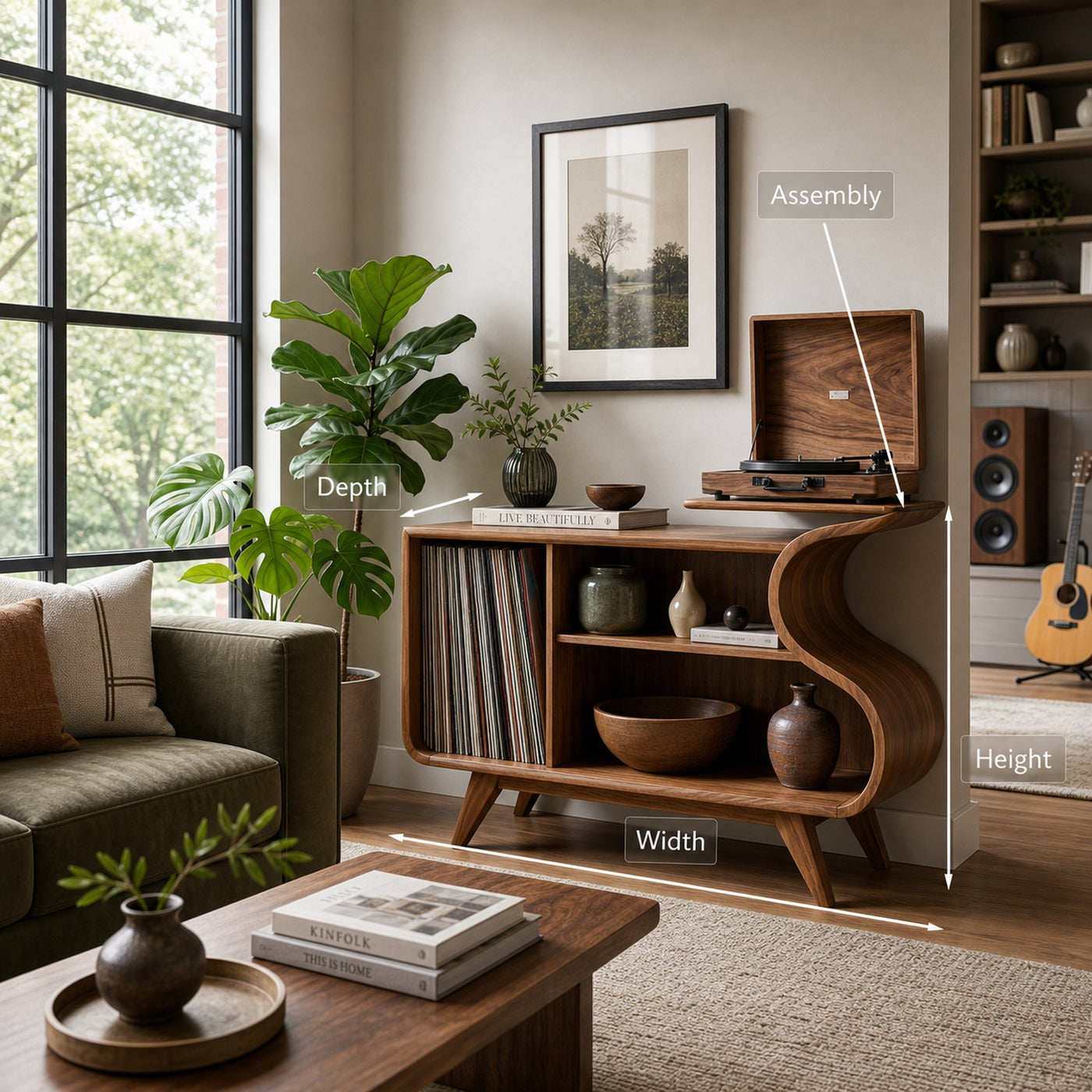 Wooden Record Player Cabinet With Integrated Shelving For Living Room - product view 8