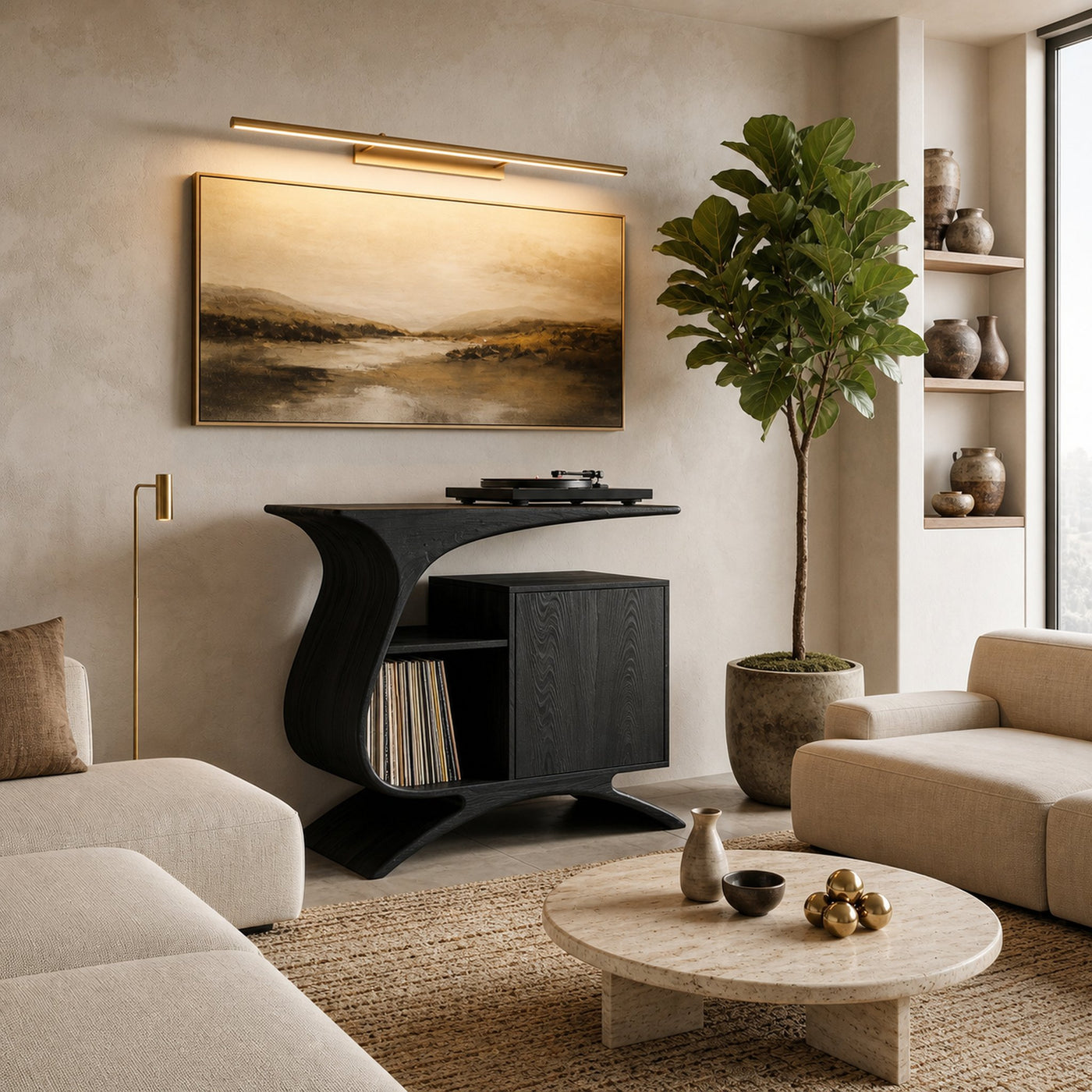 Wooden Record Player Stand With Sculptural Form For Entertainment Room - product view 4