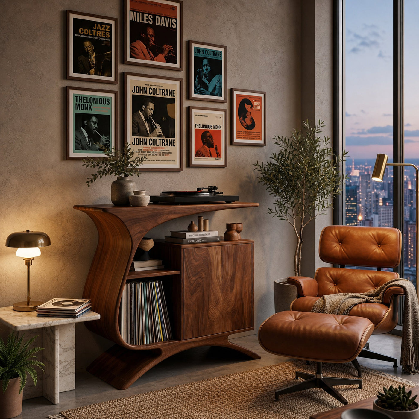 Wooden Record Player Stand With Sculptural Form For Entertainment Room - product view 6