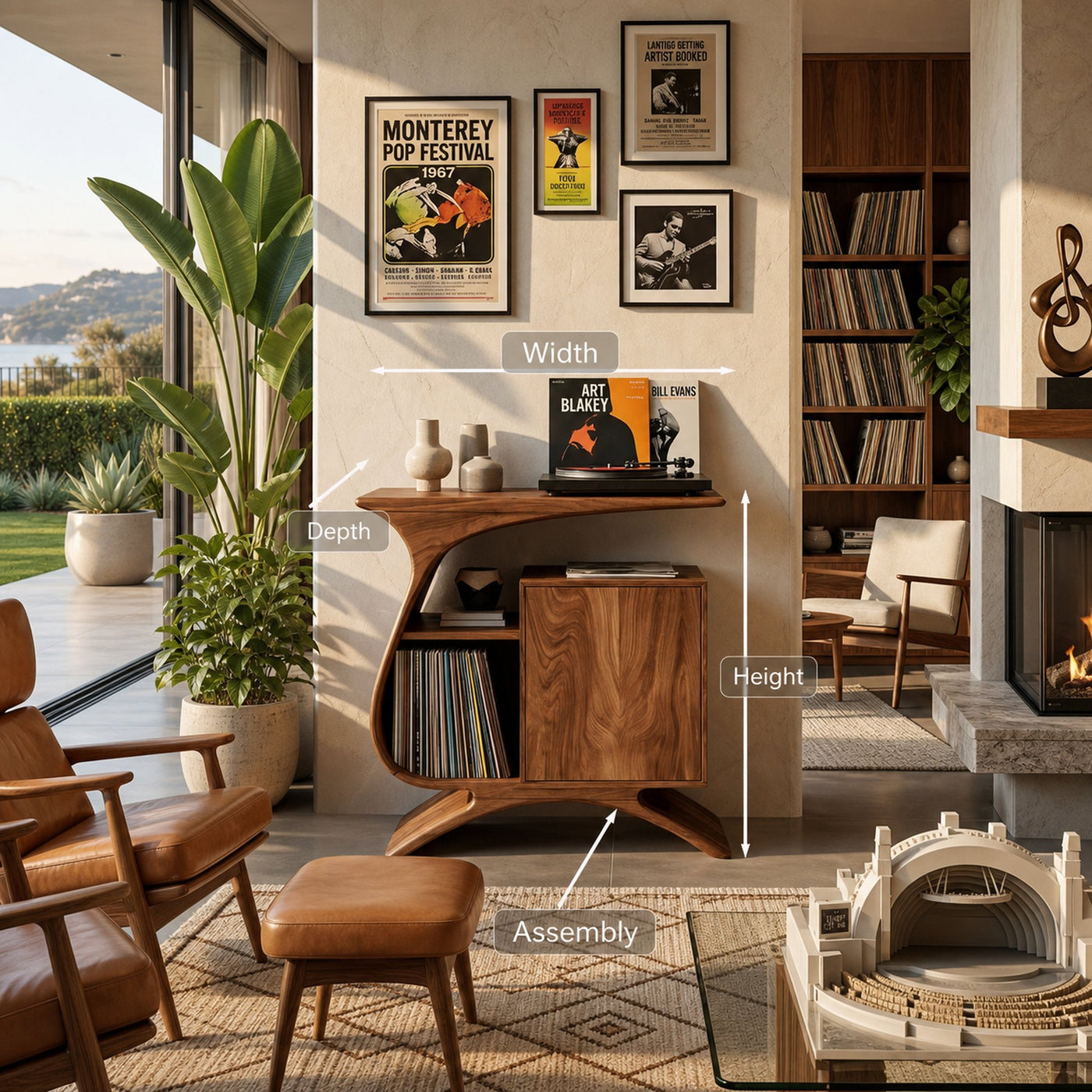 Wooden Record Player Stand With Sculptural Form For Entertainment Room - product view 8