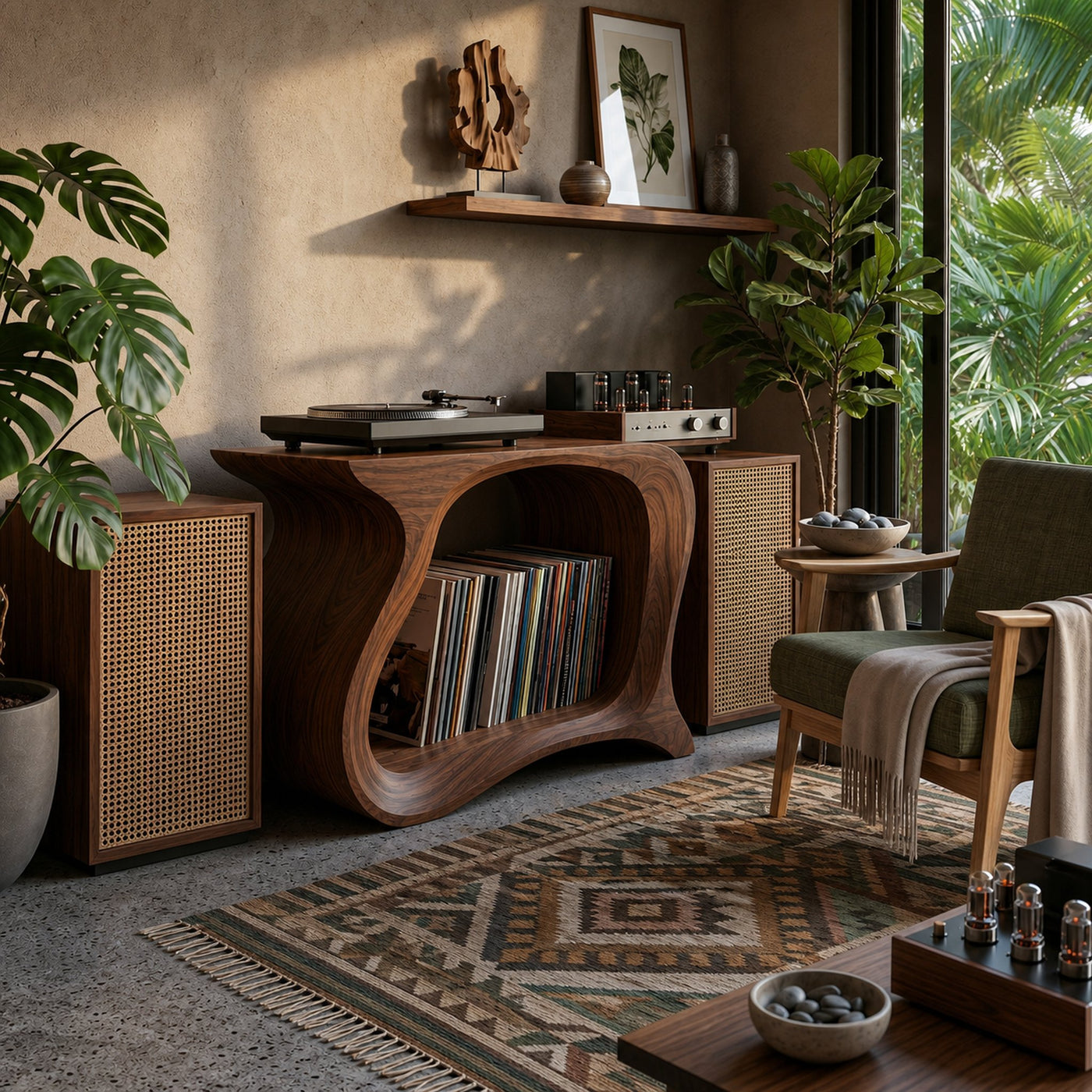 Wooden Record Player Stand With Sculptural Form For Living Room - product view 7