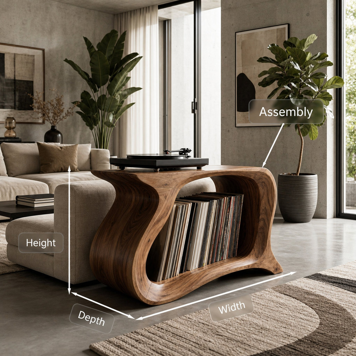 Wooden Record Player Stand With Sculptural Form For Living Room - product view 8