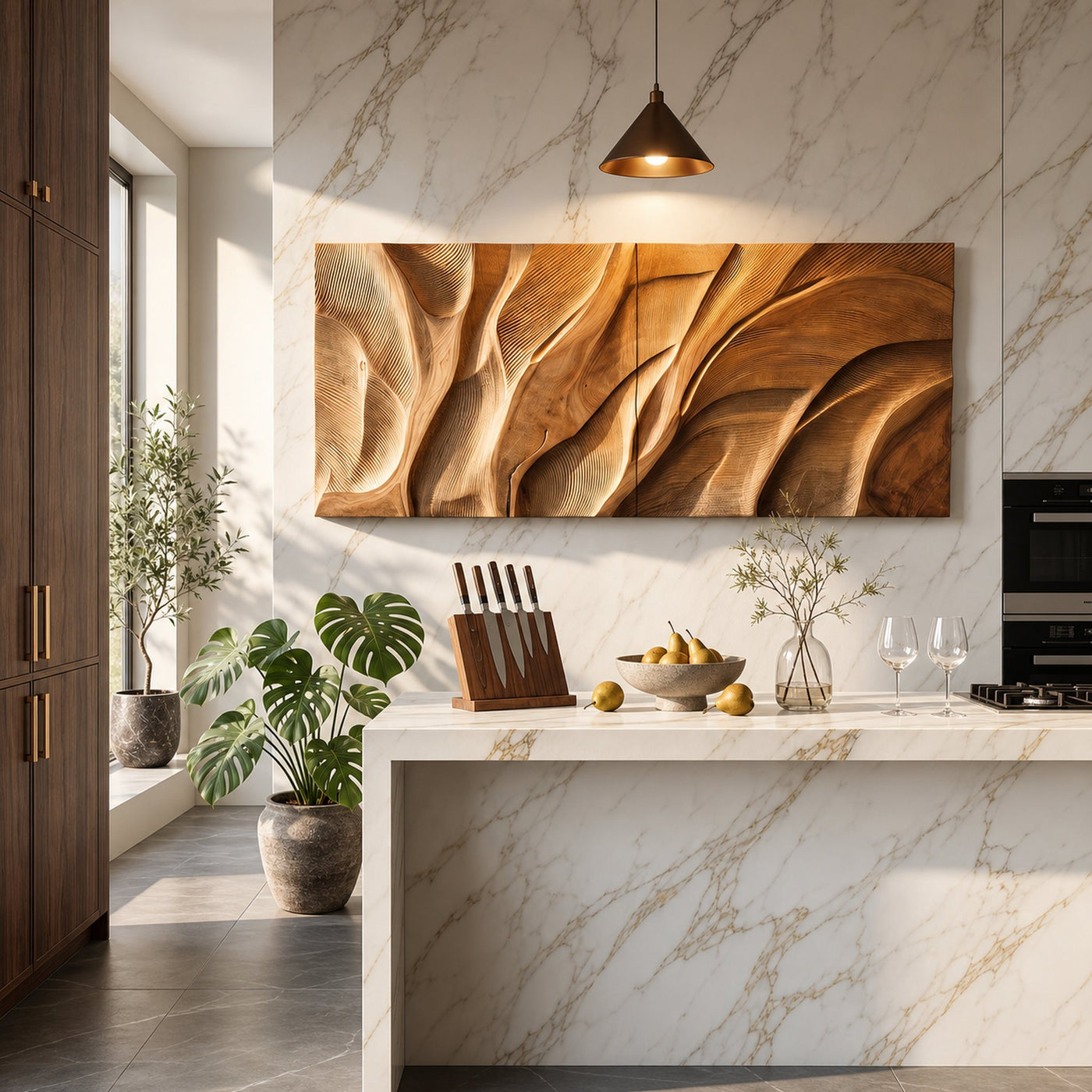 Wooden Wall Art With Textured Design For Kitchen