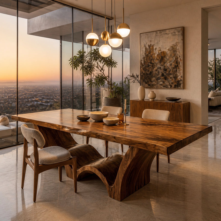 Artistic Wave Leg Wood Dining Table For Designer Dining Room