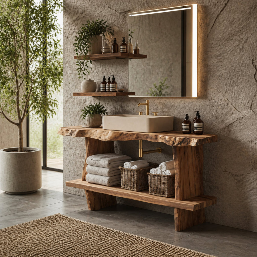 Bathroom Furniture Rustic Vanity With Live Edge Top