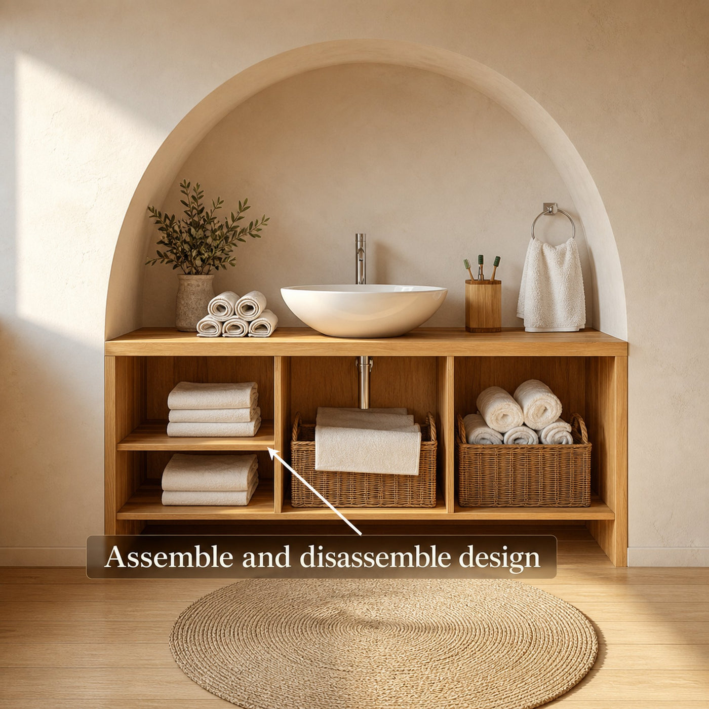 Bathroom Storage Cabinet Wooden Cabinet With Open Shelves For Bathroom - product view 4