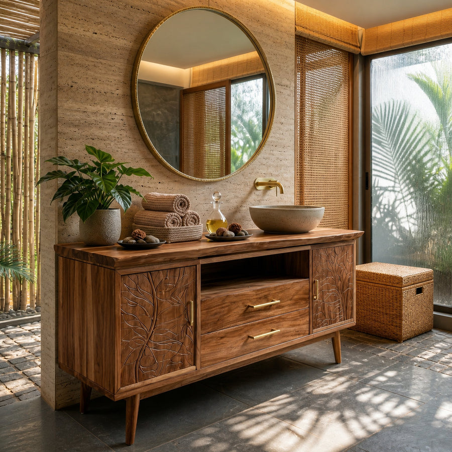 Botanical Wooden Sink Vanity For Spa Retreat