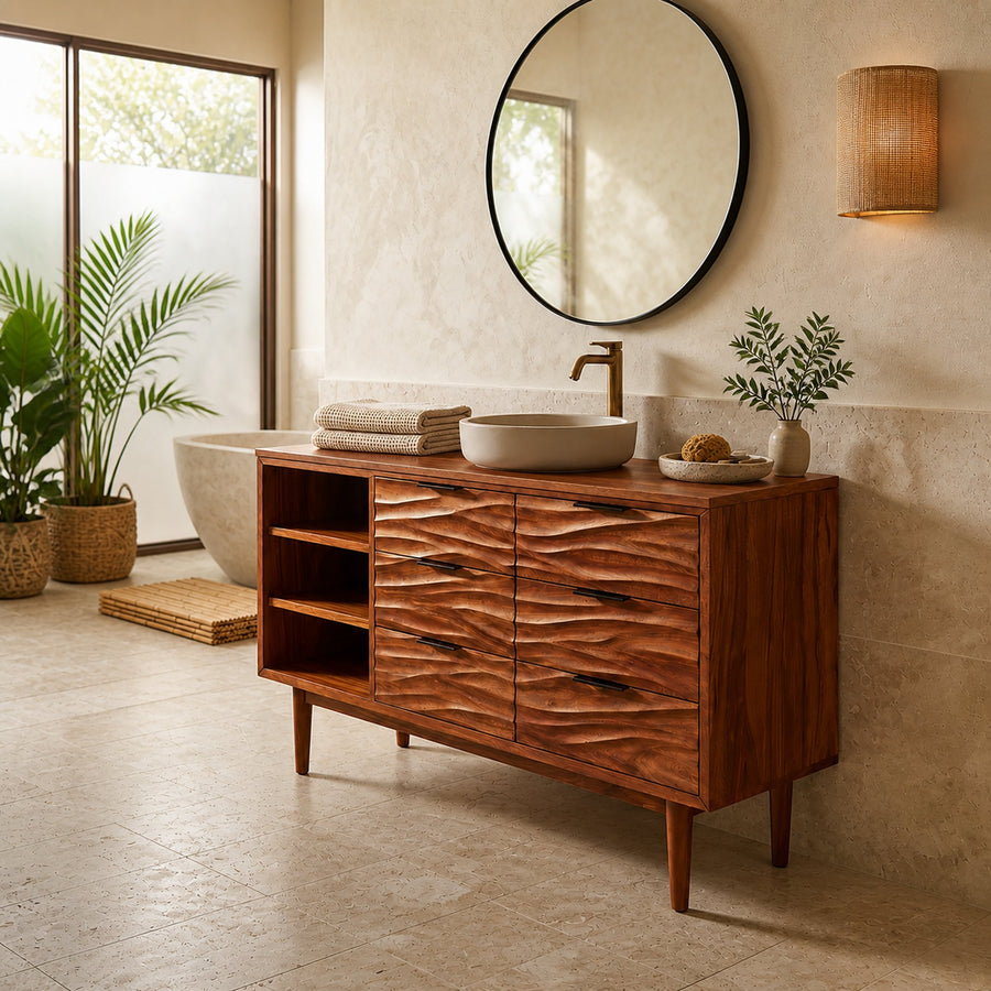 Coastal Wood Bathroom Cabinet For Beach House