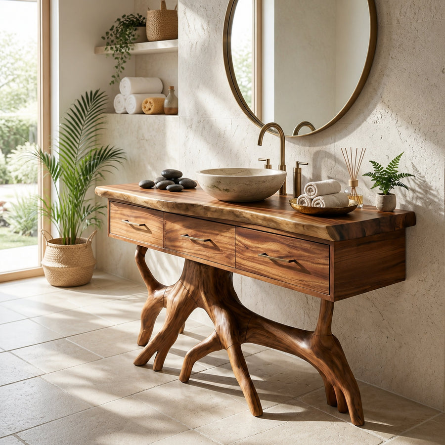 Coastal Wood Bathroom Cabinet For Beach House
