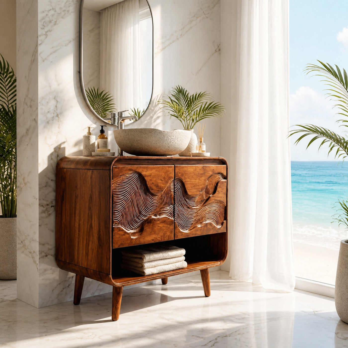 Coastal Wooden Bathroom Vanity For Bathroom