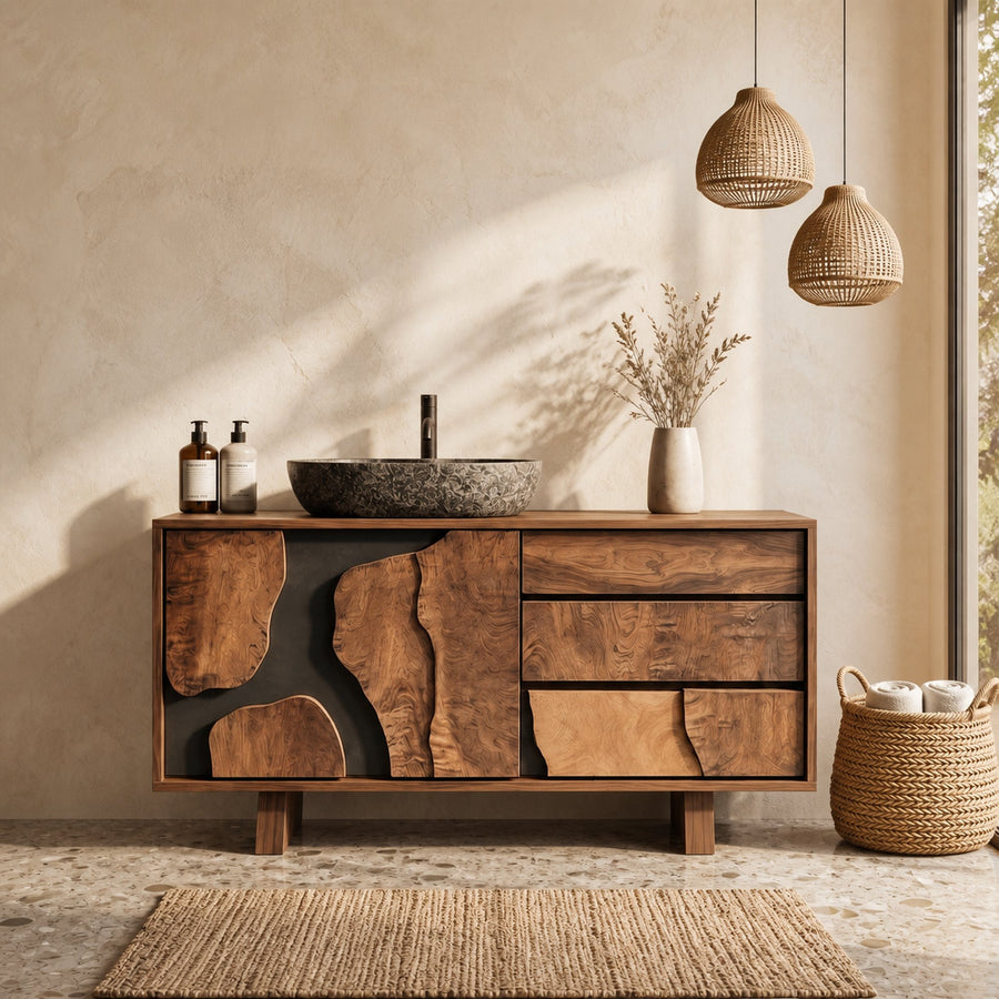 Contemporary Bathroom Cabinet Solid Wood Simple Clean Line Design Bathroom And Vanity Area