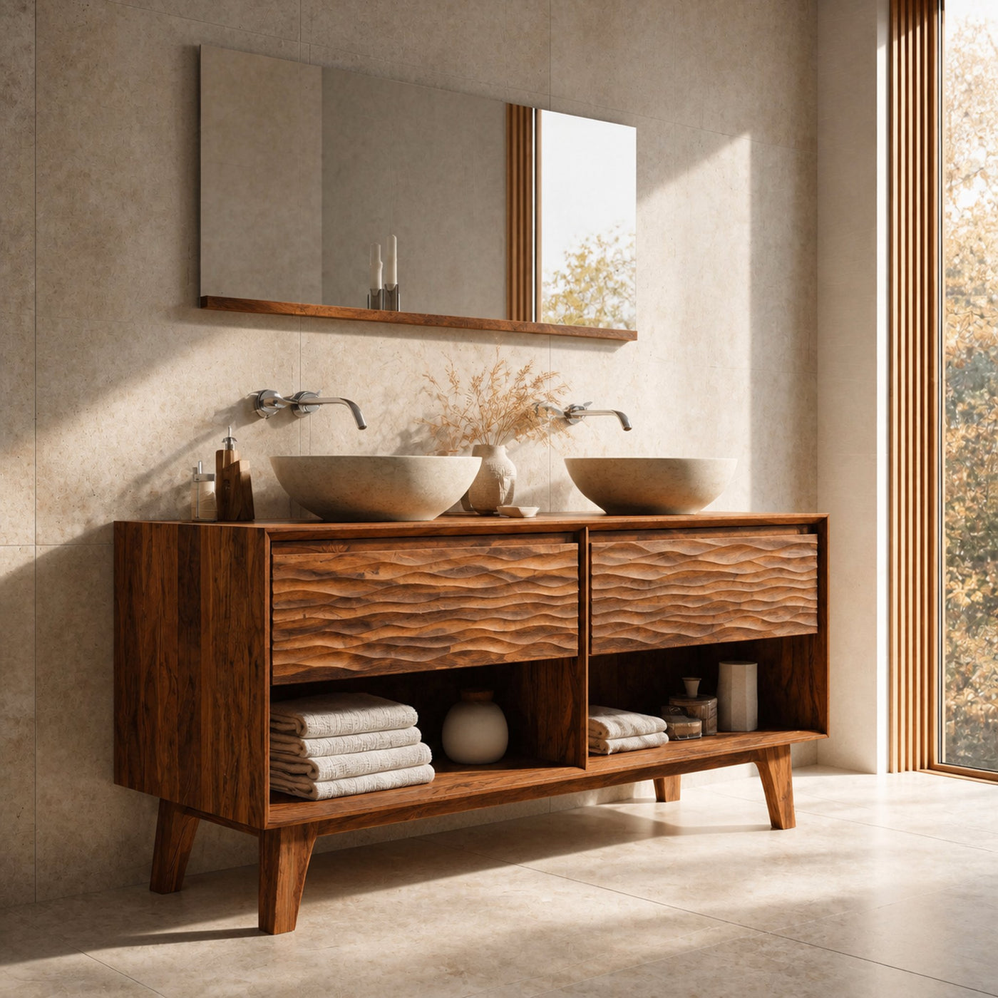 Contemporary Bathroom Vanity Open Shelf Storage For Bathroom
