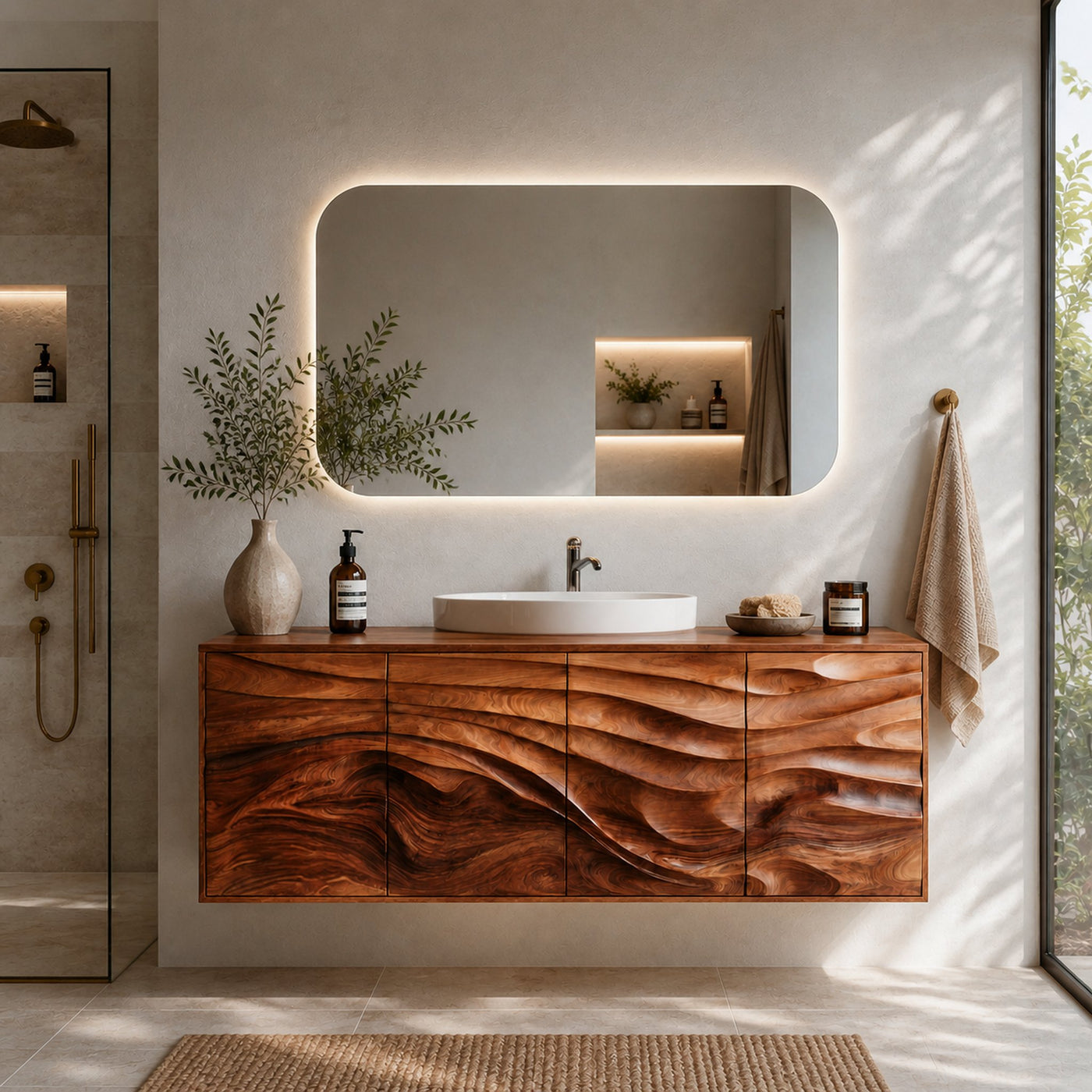 Contemporary Bathroom Vanity With Statement Wave Front For Bathroom Interior