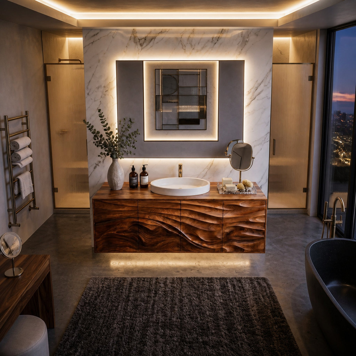 Contemporary Bathroom Vanity With Statement Wave Front For Bathroom Interior - product view 2