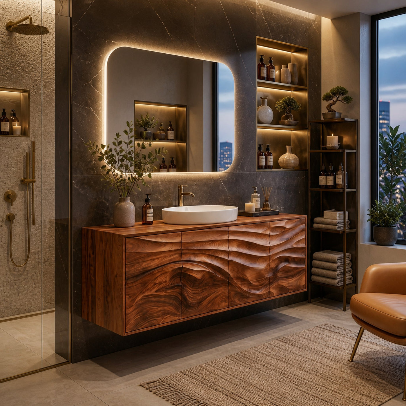 Contemporary Bathroom Vanity With Statement Wave Front For Bathroom Interior - product view 3