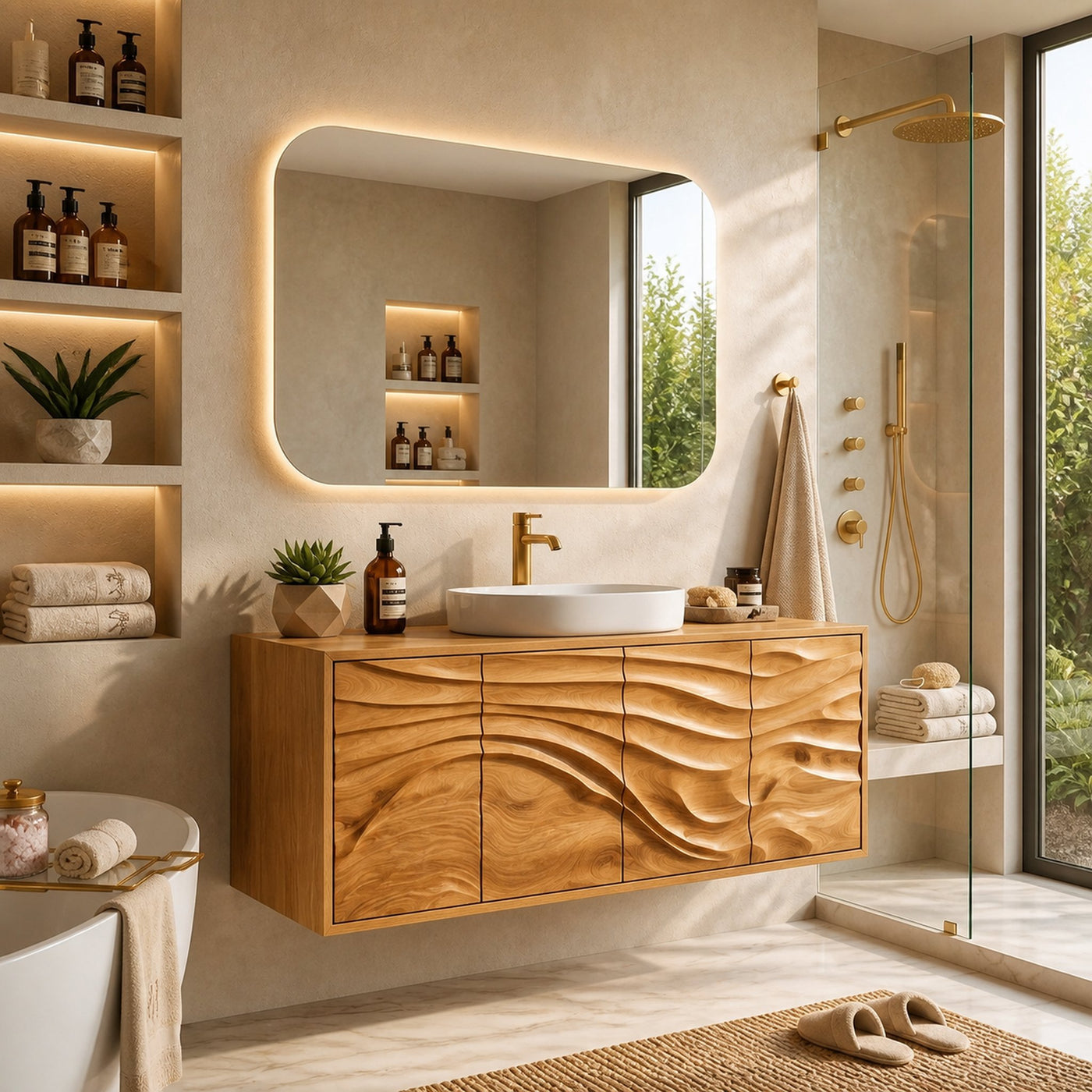 Contemporary Bathroom Vanity With Statement Wave Front For Bathroom Interior - product view 5