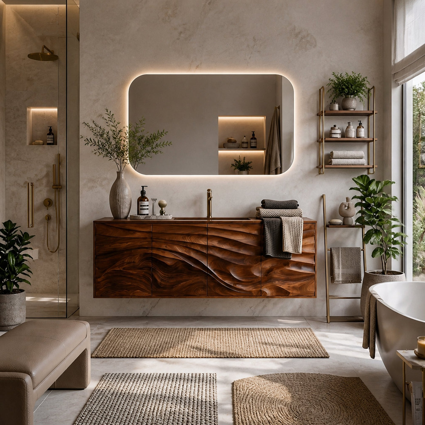 Contemporary Bathroom Vanity With Statement Wave Front For Bathroom Interior - product view 7
