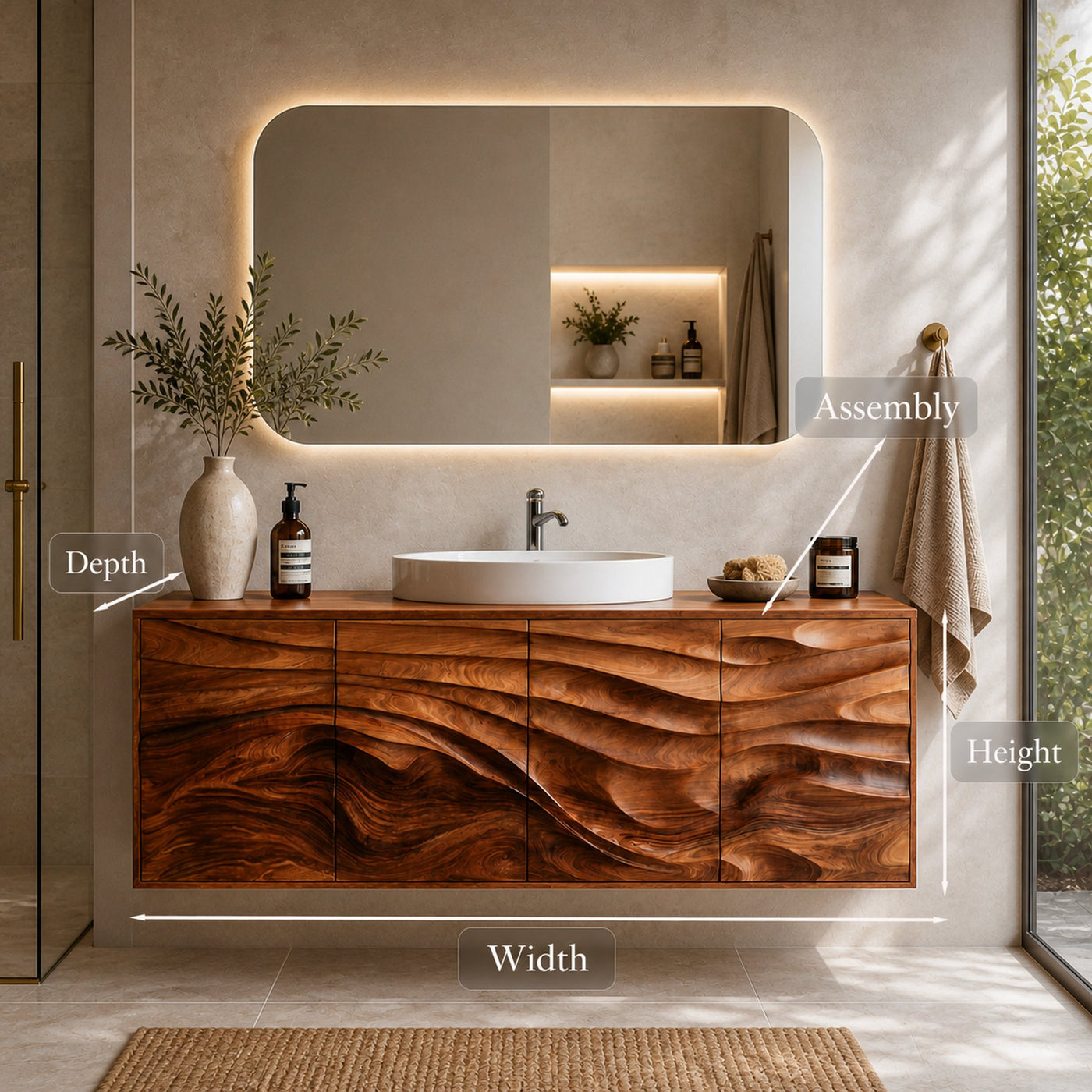 Contemporary Bathroom Vanity With Statement Wave Front For Bathroom Interior - product view 8